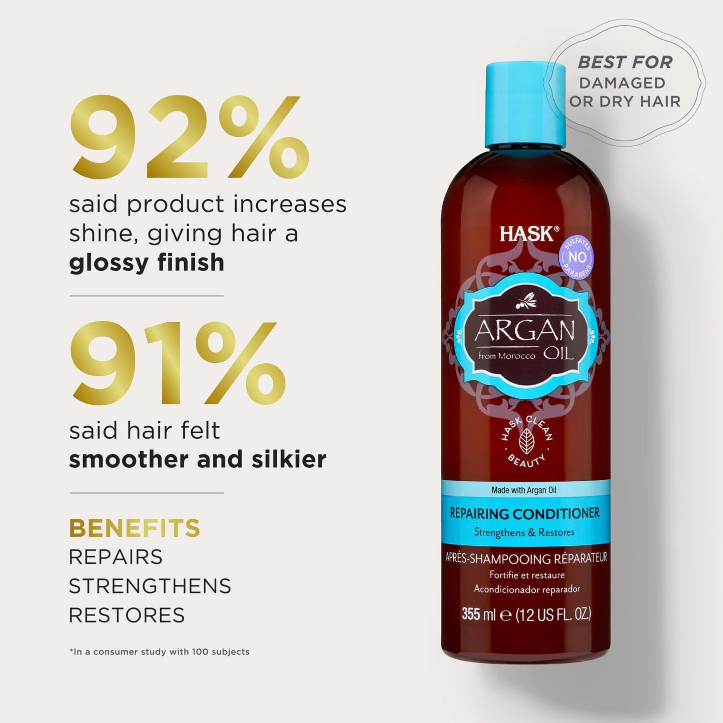 Misty Rose Hask Argan Oil Repairing Conditioner, 12 oz (Pack of 3)