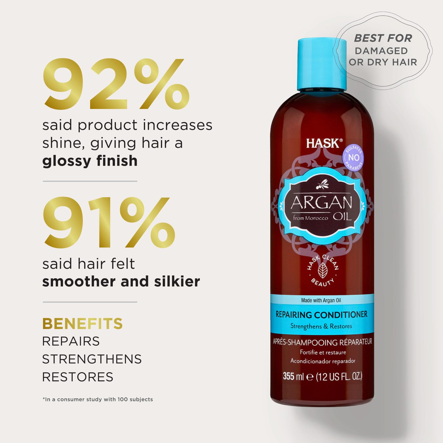Misty Rose Hask Argan Oil Repairing Conditioner, 12 oz (Pack of 3)