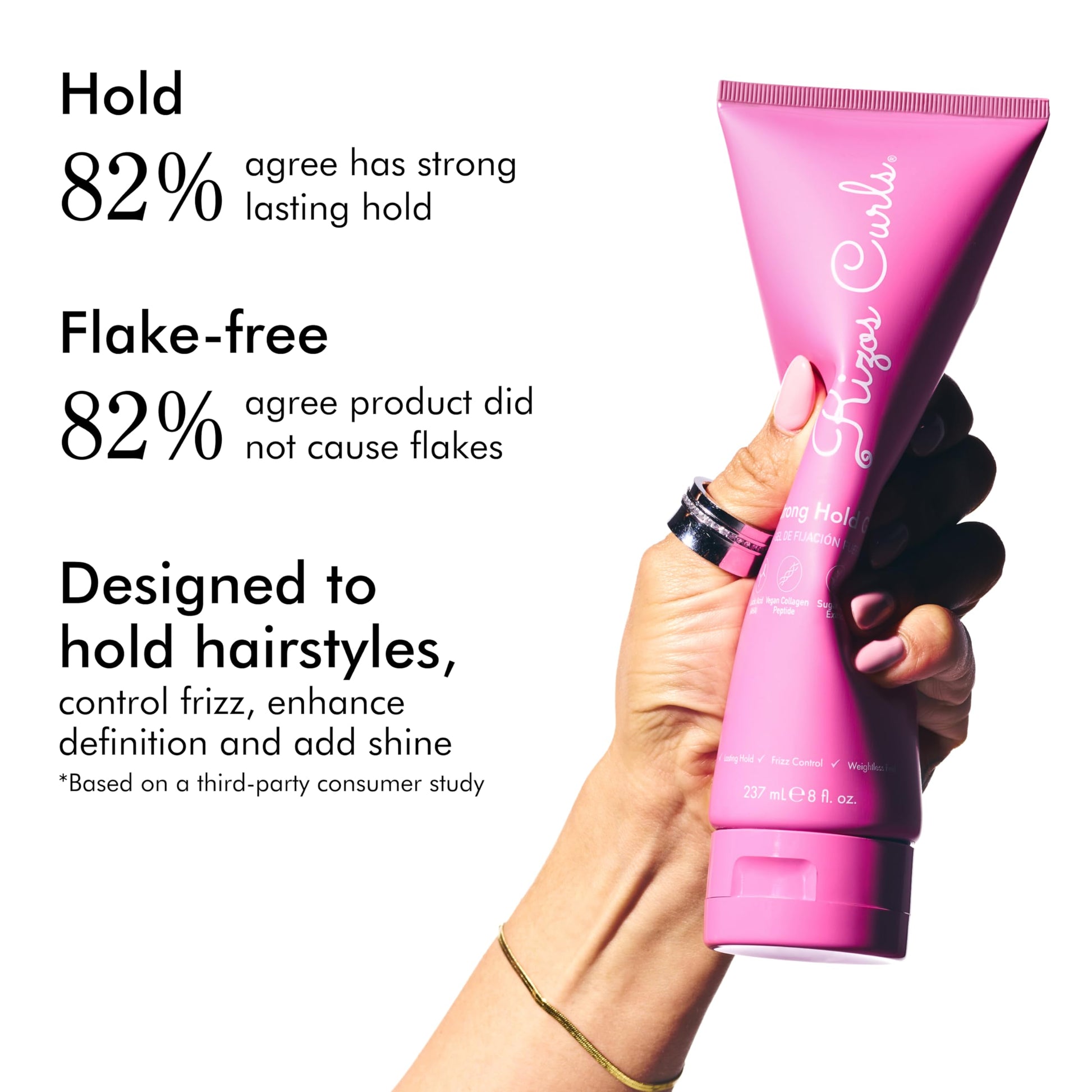 White Smoke Rizos Curls Strong Hold Gel - Long-Lasting, Flake-Free Gel for Curly, Coily, and Wavy Hair, Frizz Control, Curl Definition & Shine, Vegan Collagen Peptides & Sugar Cane Extract, 8oz