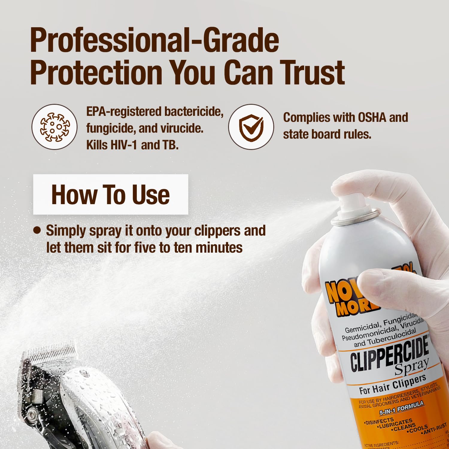 Light Gray Barbicide Clipperside Hair Clippers Spray Cleaner Large 15 OZ. Bottle with EXCLUSIVE 5-In-1 Formula Disinfects