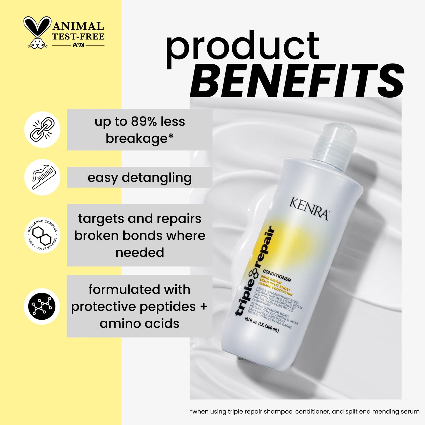 White Smoke Kenra Professional Triple Repair Conditioner | Targets & Repairs Weak or Broken Bonds | Split Ends | Damaged Hair | Bond Builder | Sulfate-Free | 10.1 fl. oz.