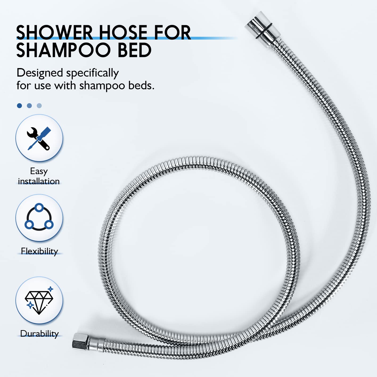 Alice Blue LukLoy Stainless Steel Shampoo Bowl Hose, 1/4" Thread Water Pipe to 1/2" Thread Sprayer Head for Barber Shop & Salon Sink Replacement Part for Shampoo Bowl Faucet and Sprayer, 47" Long