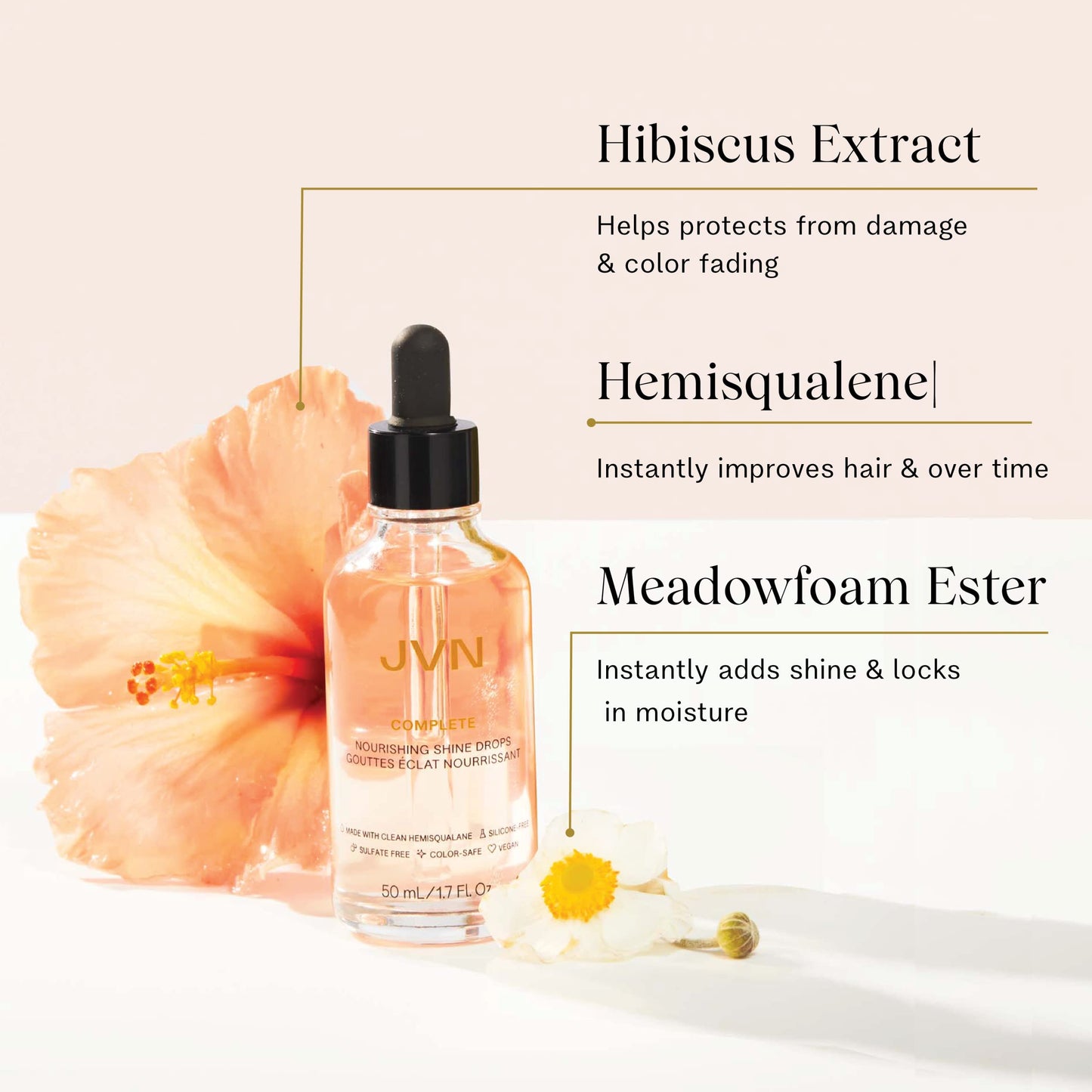 Misty Rose JVN Complete Nourishing Shine Drops, 1.7 Fl Oz, Frizz Fighting, Hair Smoothing Oil for Shine and Strength, Hair Care for Women and Men, Silicone Free