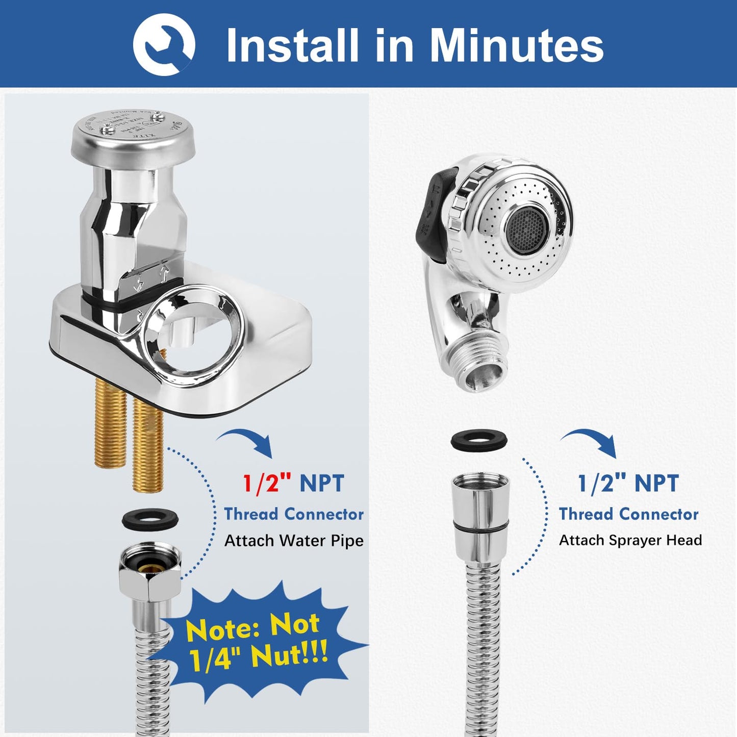 White Smoke LukLoy Shampoo Bowl Sprayer Hose Replacement, 1/2" Nut Professional Salon Sink Stainless Steel Hose for Sink Shampoo Bed