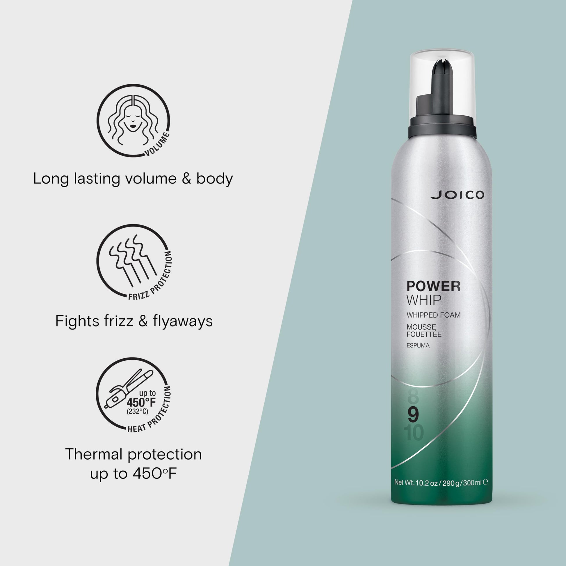 Lavender Joico Power Whip Whipped Foam | For Most Hair Types | Add Volume & Body | Thermal Heat, Humidity, & Pollution Protection | Boost Shine | Control Frizz & Flyaways | Silicone & Paraben Free | 10.2 Fl Oz