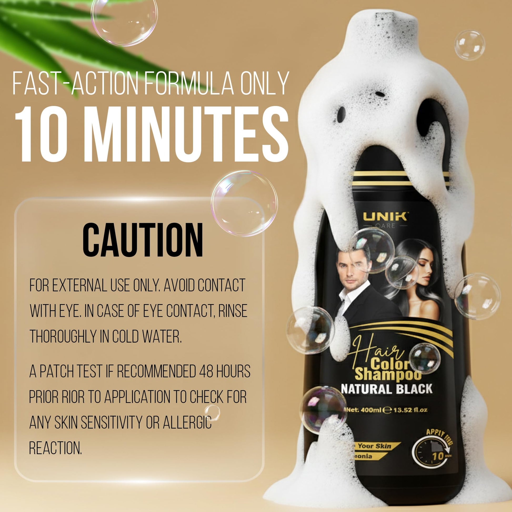 Tan UNIK Care Hair Dye Shampoo 400ml – 3 in 1 Natural Colour Shampoo for Grey Hair – Ammonia-Free Hair Dye for Women & Men (Natural Black)