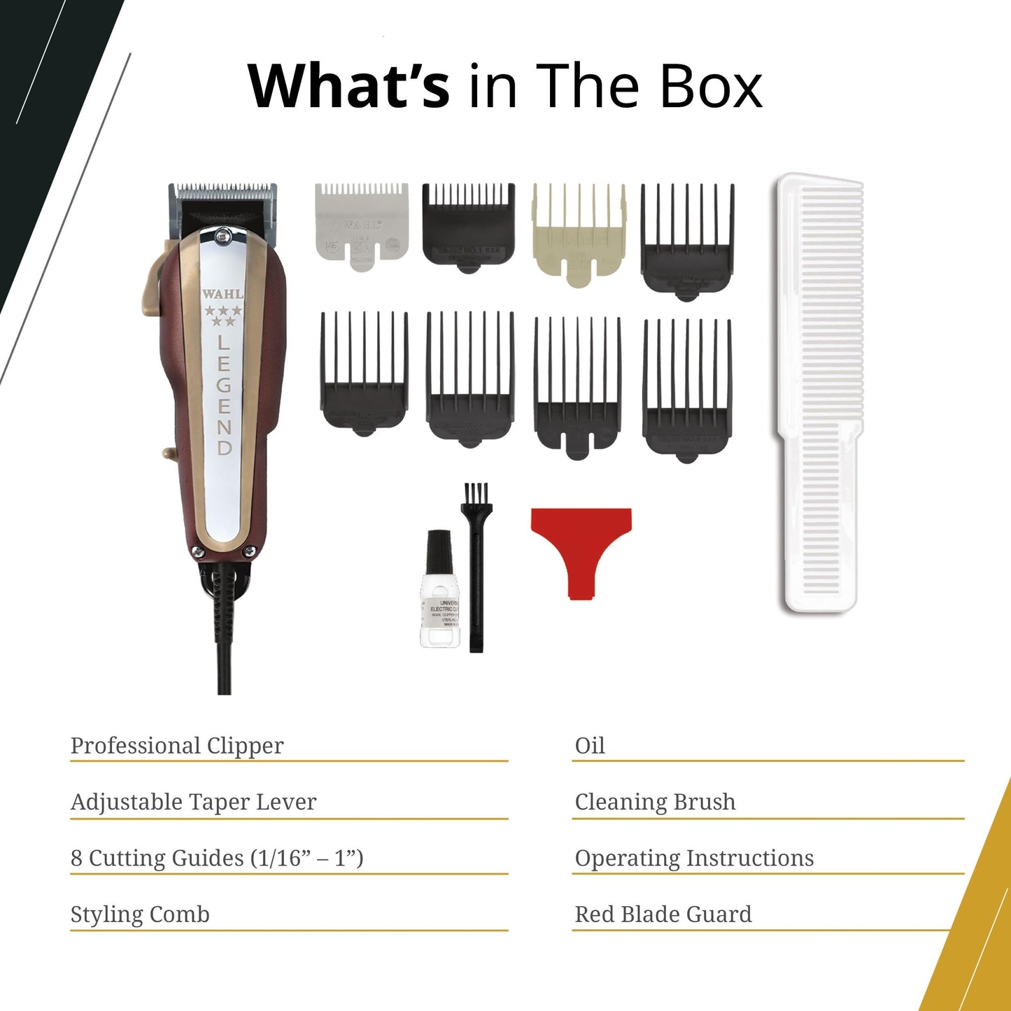 White Smoke Wahl Professional 5 Star Legend Clipper, Corded Ultimate Fading Clipper with Adjustable Taper Lever and 8 Cutting Guides