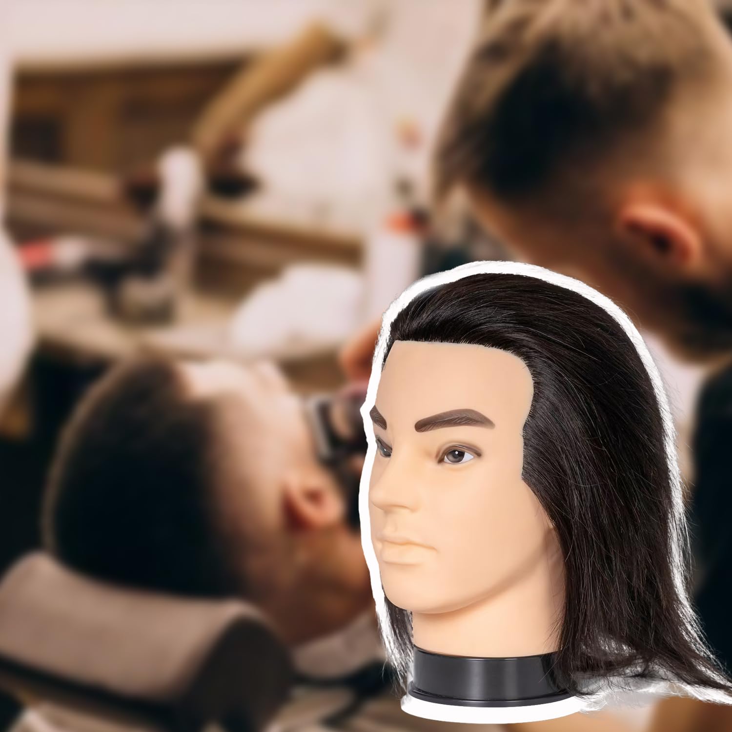 Black Male Mannequin Head with Beard 100% Real Human Hair Haircut Training Head for Cosmetology Manikin Head Doll Head with Stand Practice Cutting Styling,Barber Shop,Cosmetology School