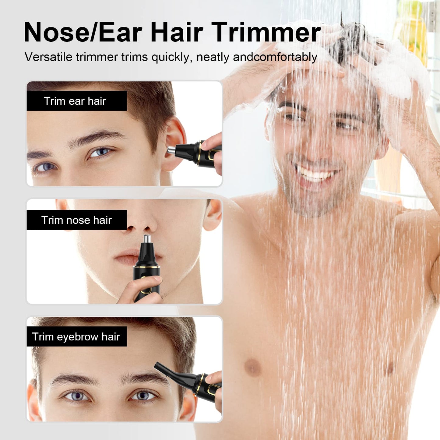 White Smoke XOOMRSCP Nose Hair Trimmers for Men，Rechargeable Hair Trimmer 2 in 1 Painless Multifunctional Ear and Nose Hair Trimmer with IPX7 Waterproof Dual Edge Blades (Black)