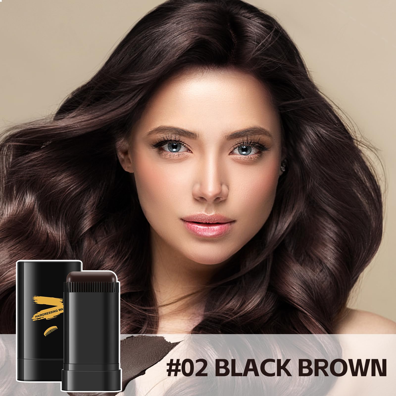 Black Boobeen Root Touch Up Hair Color Stick，Blendable Hairline Powder for Gray Coverage，Long Lasting Root Cover Up & Thinning Edges,Natural Finish for Women & Men