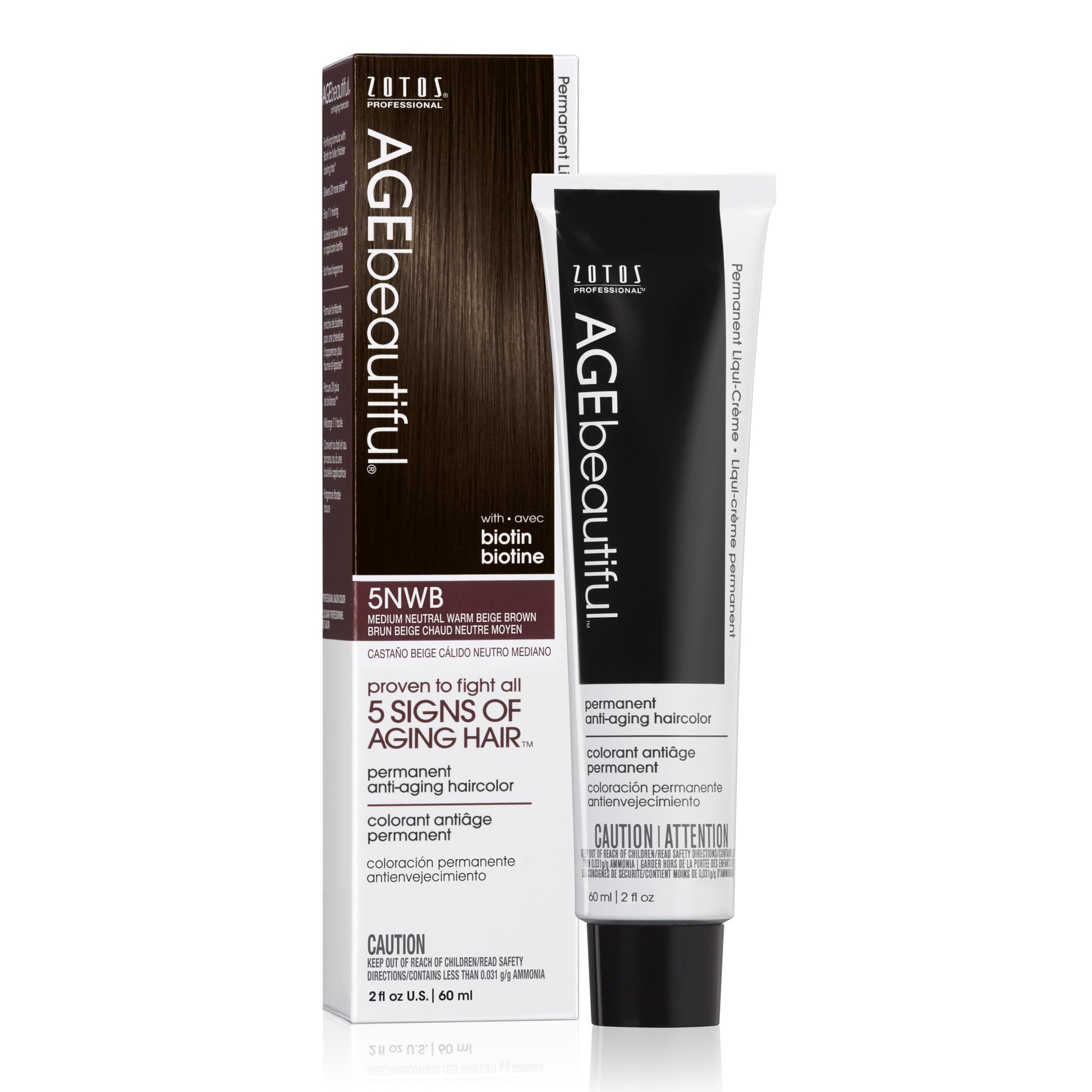 White Smoke AGE beautiful Permanent Hair Color Dye Liqui Creme | 100% Gray Coverage | Anti-Aging Haircolor | Biotin for Thicker, Fuller Hair | Professional Salon Coloring | 5NWB Medium Neutral Warm Beige Brown