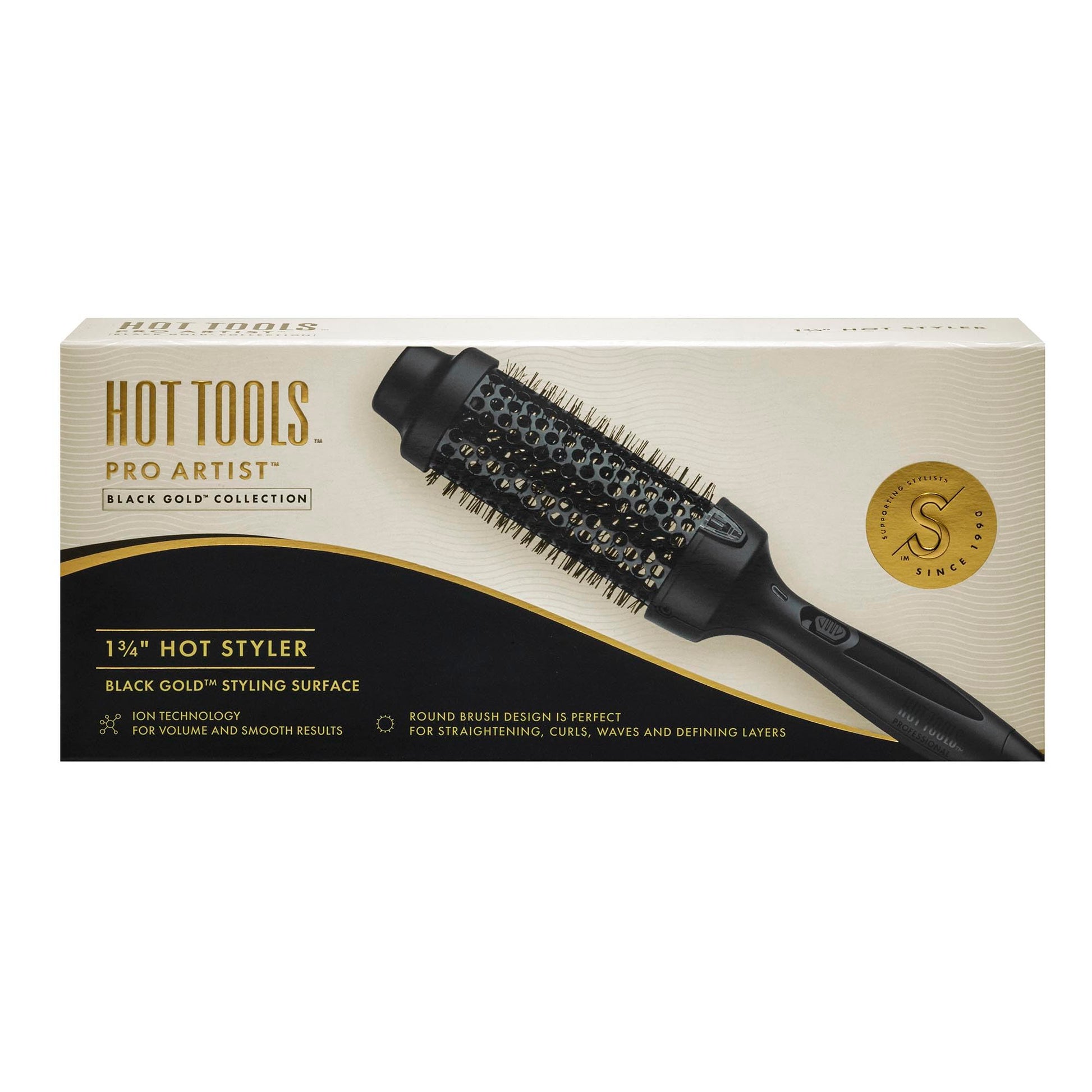 Black HOT Tools Pro Artist Black Gold Hot Styler, 1 ¾” | Effortlessly straighten, curl and More (Black)