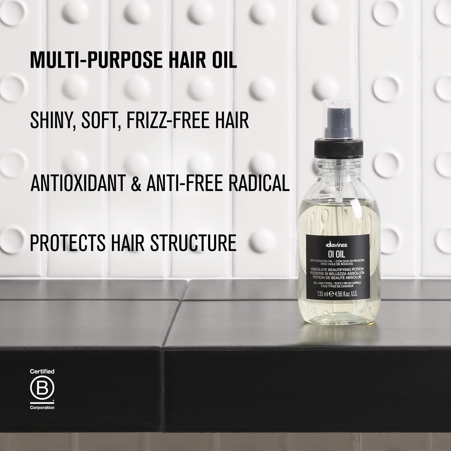 Lavender Davines OI Oil | Weightless Hair Oil Perfect for Dry Hair, Coarse & Curly Hair Types | Anti-Frizz for Soft, Shiny Hair | 4.56 Fl Oz (Pack of 1)