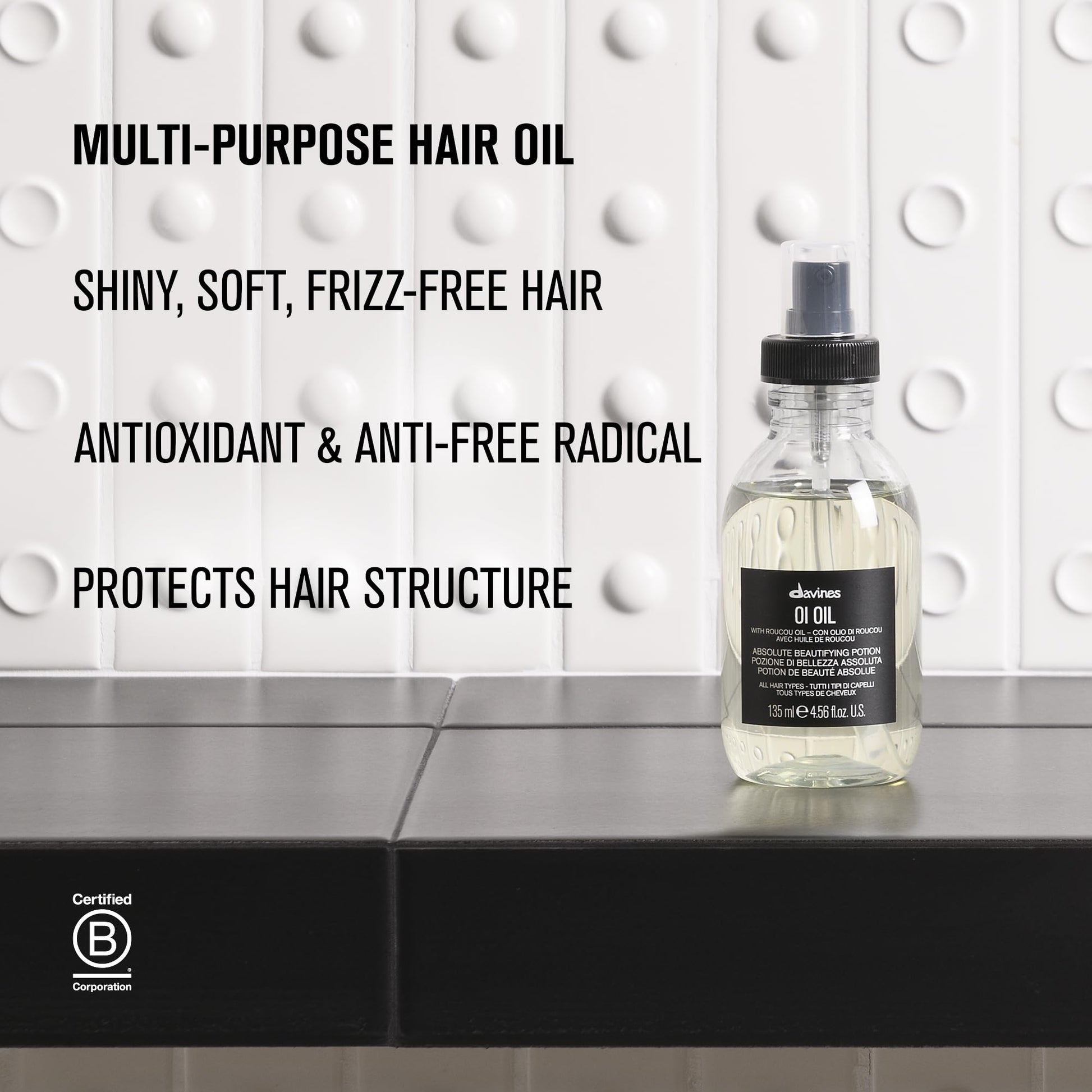 Lavender Davines OI Oil | Weightless Hair Oil Perfect for Dry Hair, Coarse & Curly Hair Types | Anti-Frizz for Soft, Shiny Hair | 4.56 Fl Oz (Pack of 1)