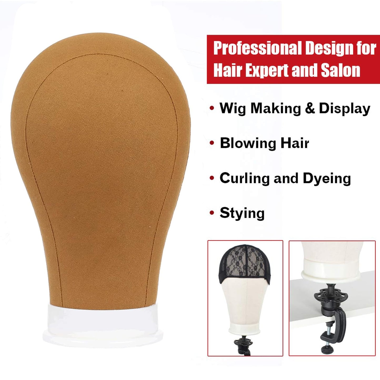 White Smoke XTREND 21"-24'' Poly Canvas Block Head for Making Head Weft/Wig/Hair Extension Making Display Styling Mannequin Head with Stand Set Manikin Canvas Head Hair Accessories