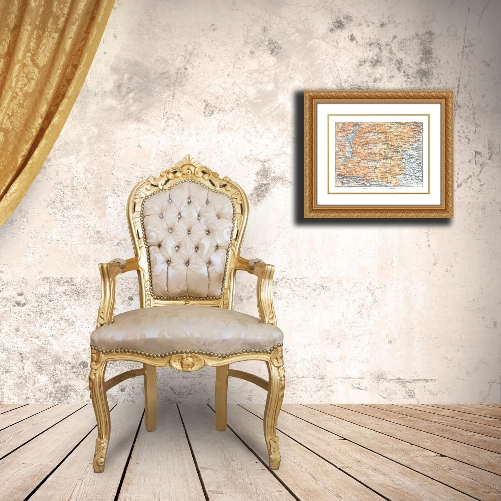 Gray ArtDirect Europe Lanza Region France Italy - Bertarelli 1914 Custom Framed Art Print Giclee Print or Canvas Options with Various Sizes and Customization by Bertarelli