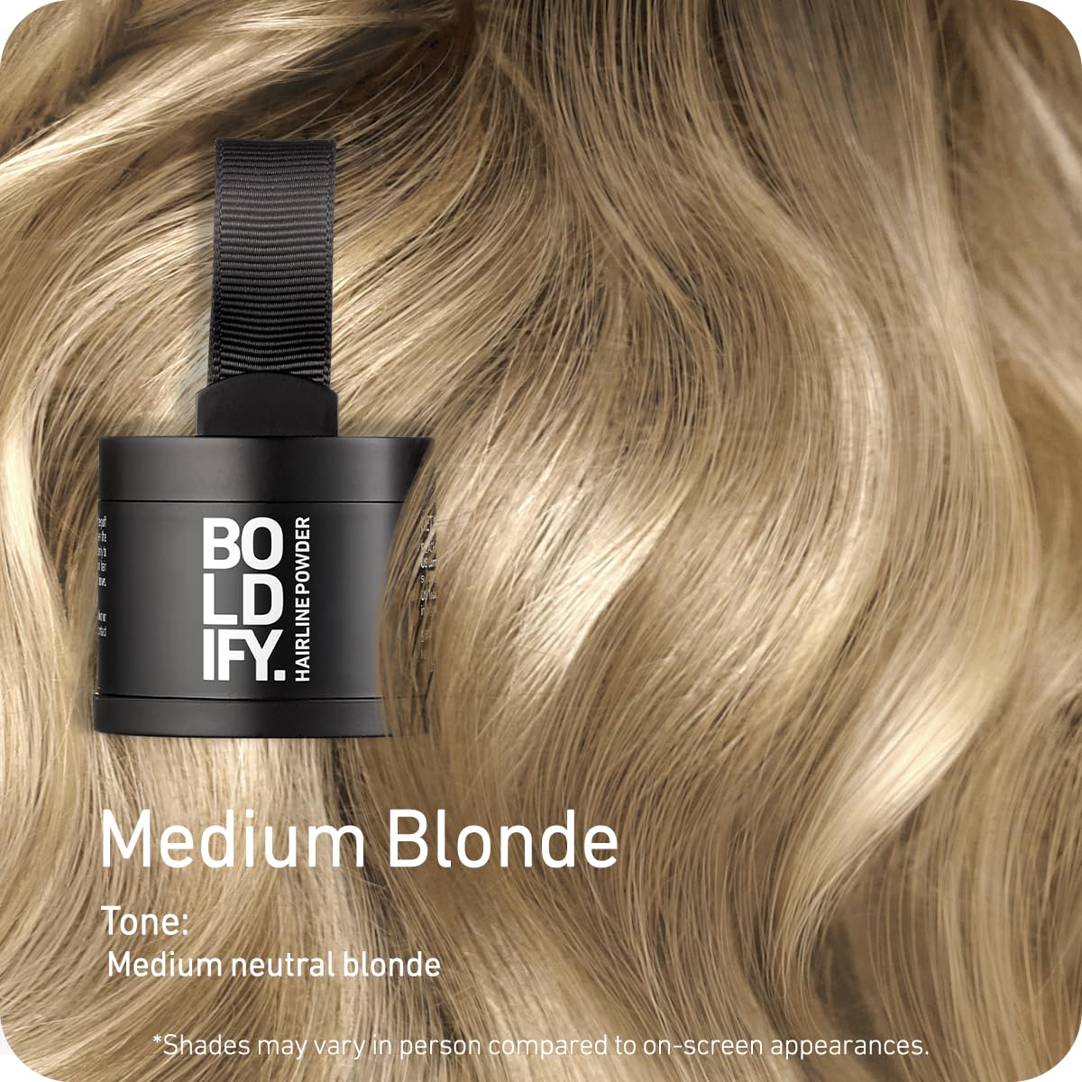 Dim Gray BOLDIFY Hairline Powder - Water-Resistant Root Touch Up Hair Color for Gray Coverage - 24-Hour Stain-Proof, Mess-Free Hair Powder for Thinning Hair - Medium Blonde