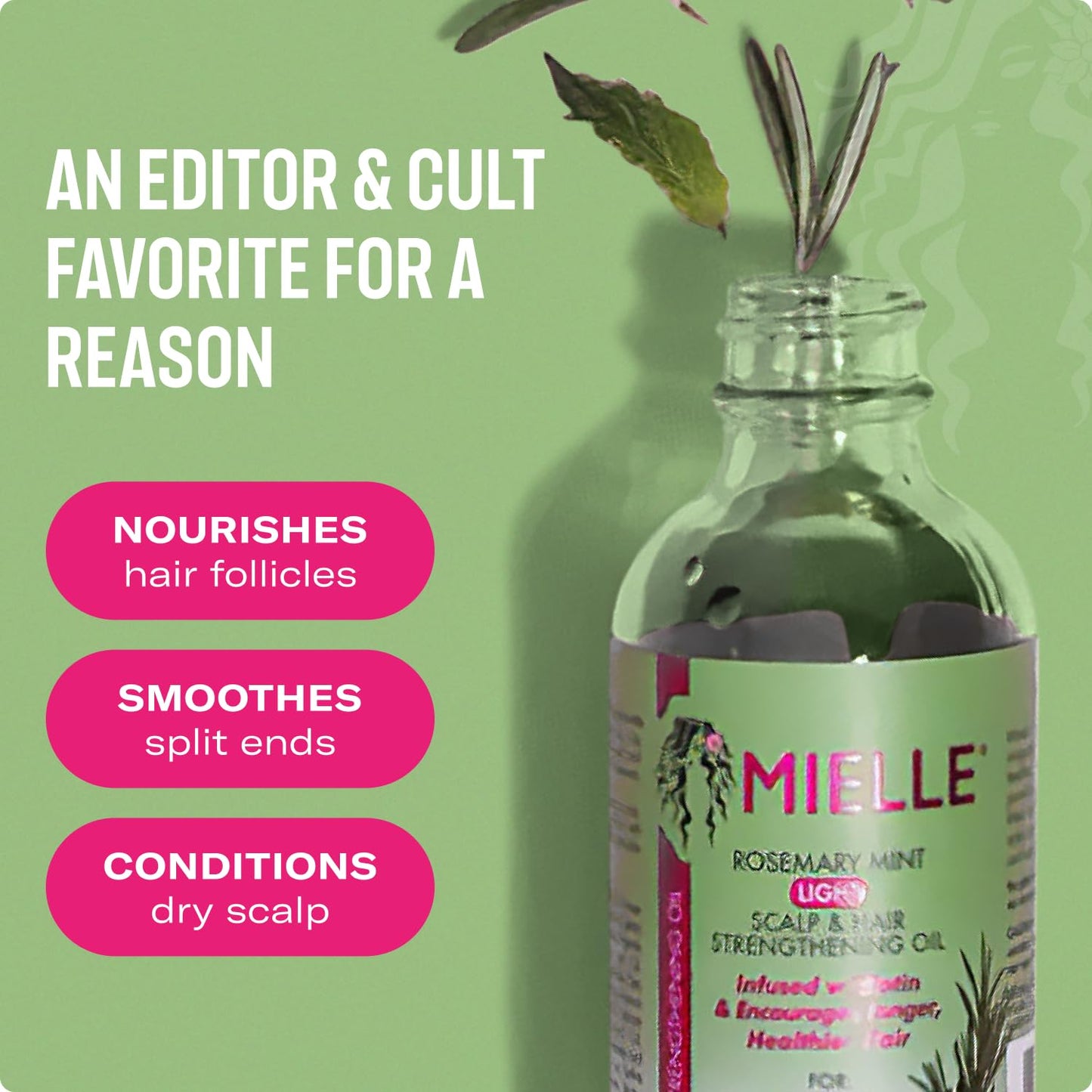 Dark Sea Green Mielle Organics Rosemary & Mint Light Hair Oil, Split Ends & Dry Scalp Treatment - Infused with Biotin & Essential Oils for Strengthening, Soothing, Moisturizing & Encouraging Longer Hair (2 Oz)