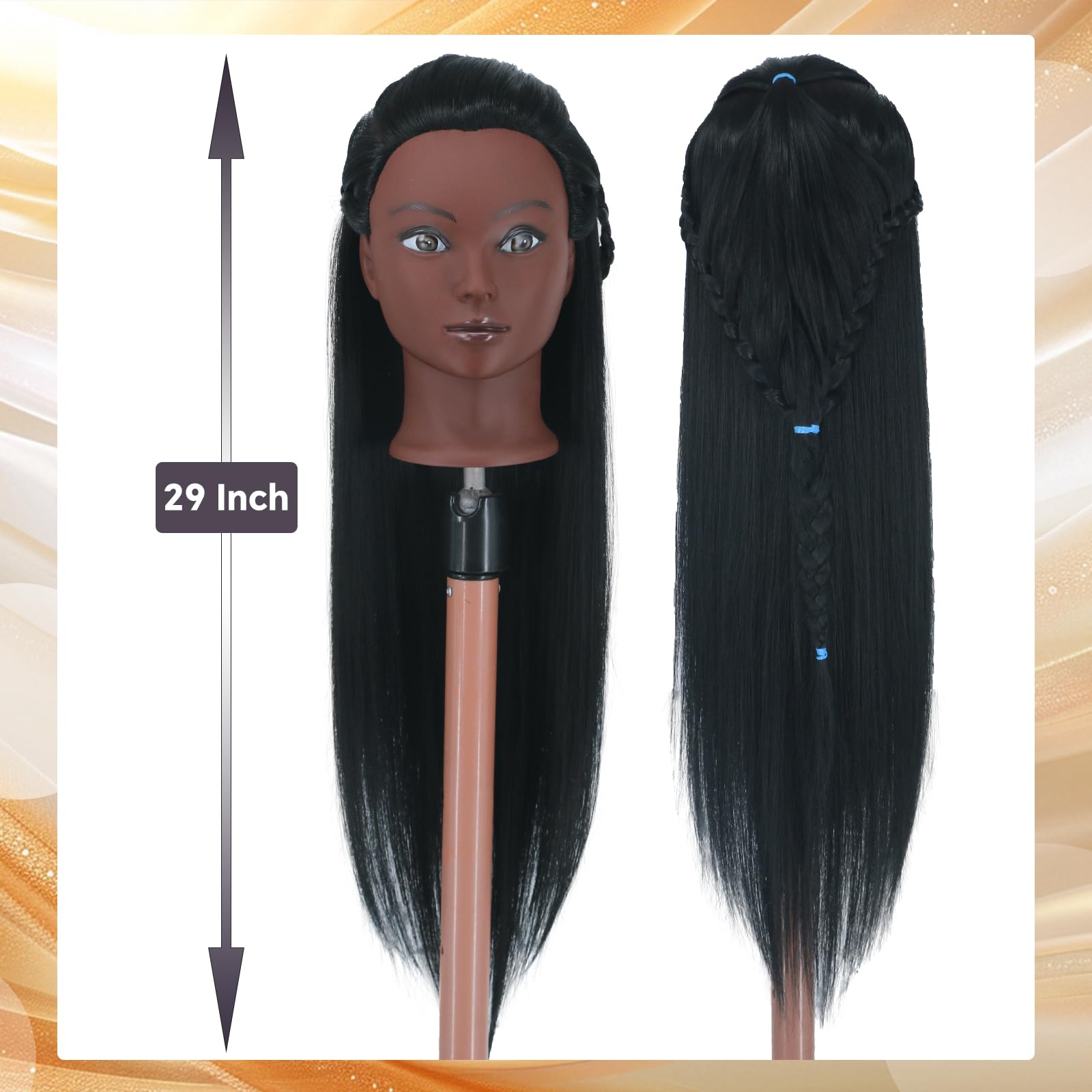 White Smoke Gemiei Mannequin Head with Hair 26"-28'' Doll Head for Hair Styling Manikin Practice Cosmetology Training Braiding Heads With Clamp Holder and Styling Tools (Black)