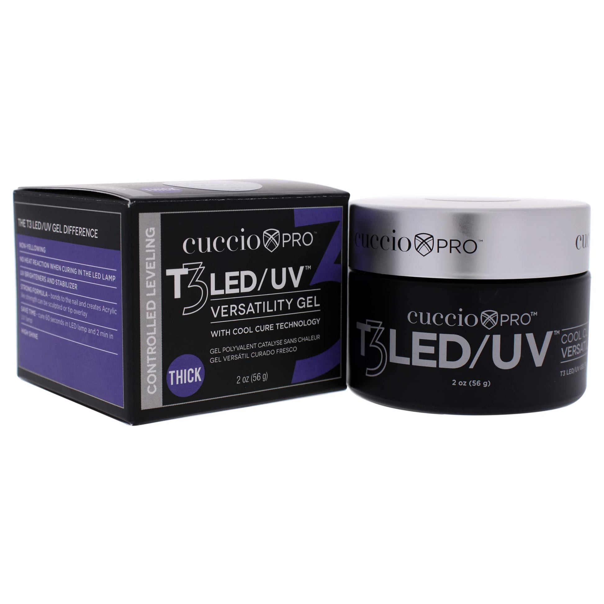 Black Cuccio Pro T3 LED/UV Cool Cure Versatility Gel - Controlled Levelling - Incredibly Flexible - Strong Adhesion - Thick Viscosity - Fast Application - Quick Cure - Opaque Welsh Rose - 2 Oz Nail Gel