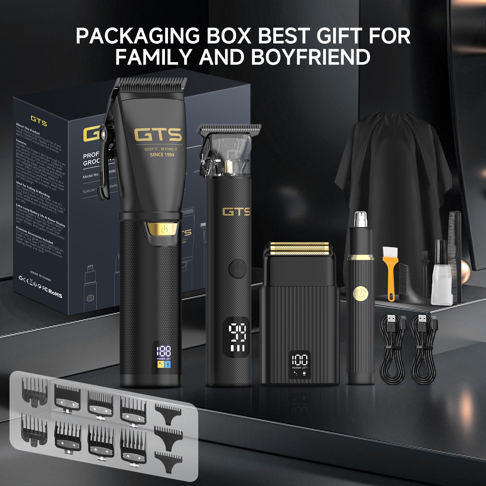 Dark Slate Gray GTS Hair Clippers for Men Professional, Beard Trimmer Kits & Sets, Cordless Mens Hair Trimmer, Electric Shavers, Haircutting Machine with LED Display, for Barber 4 in 1