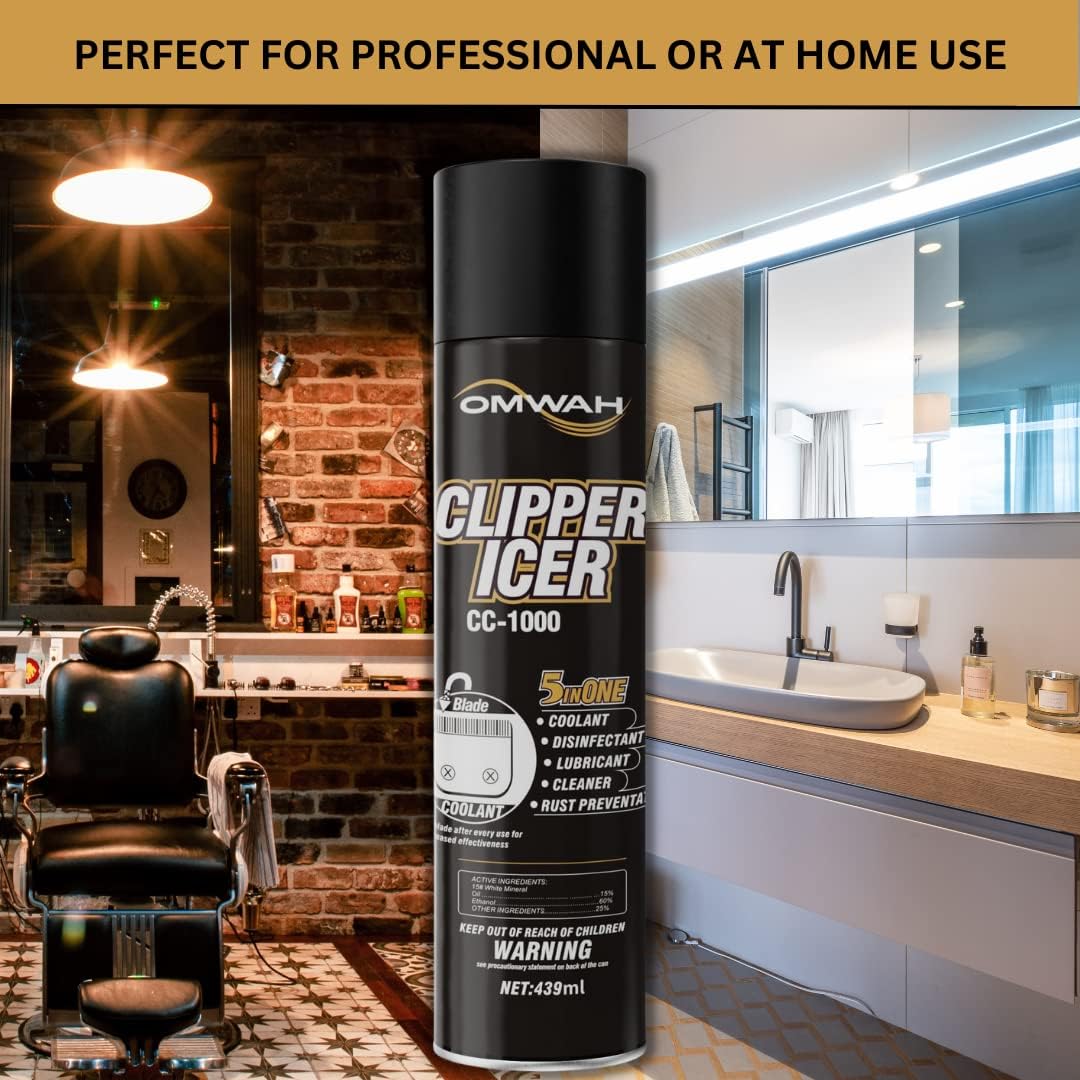 Black OMWAH 5 in 1 Clipper Icer Blade Cleaner and Lubricant Clipper Spray (3 pack) (15 oz. Can)…