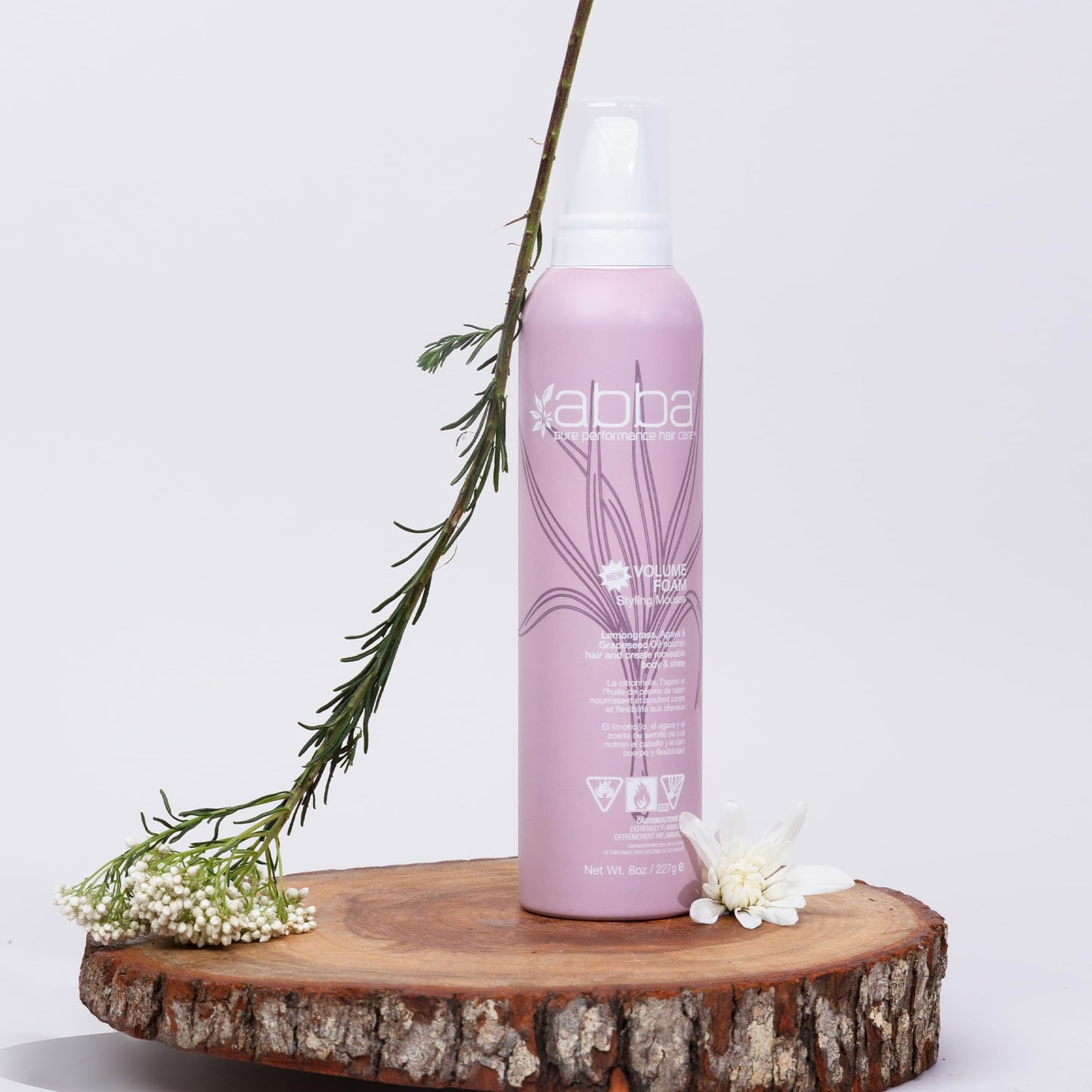 Lavender ABBA - Pure Volume Foam Styling Mousse - Grapefruit & Lemongrass, 8 fl oz
