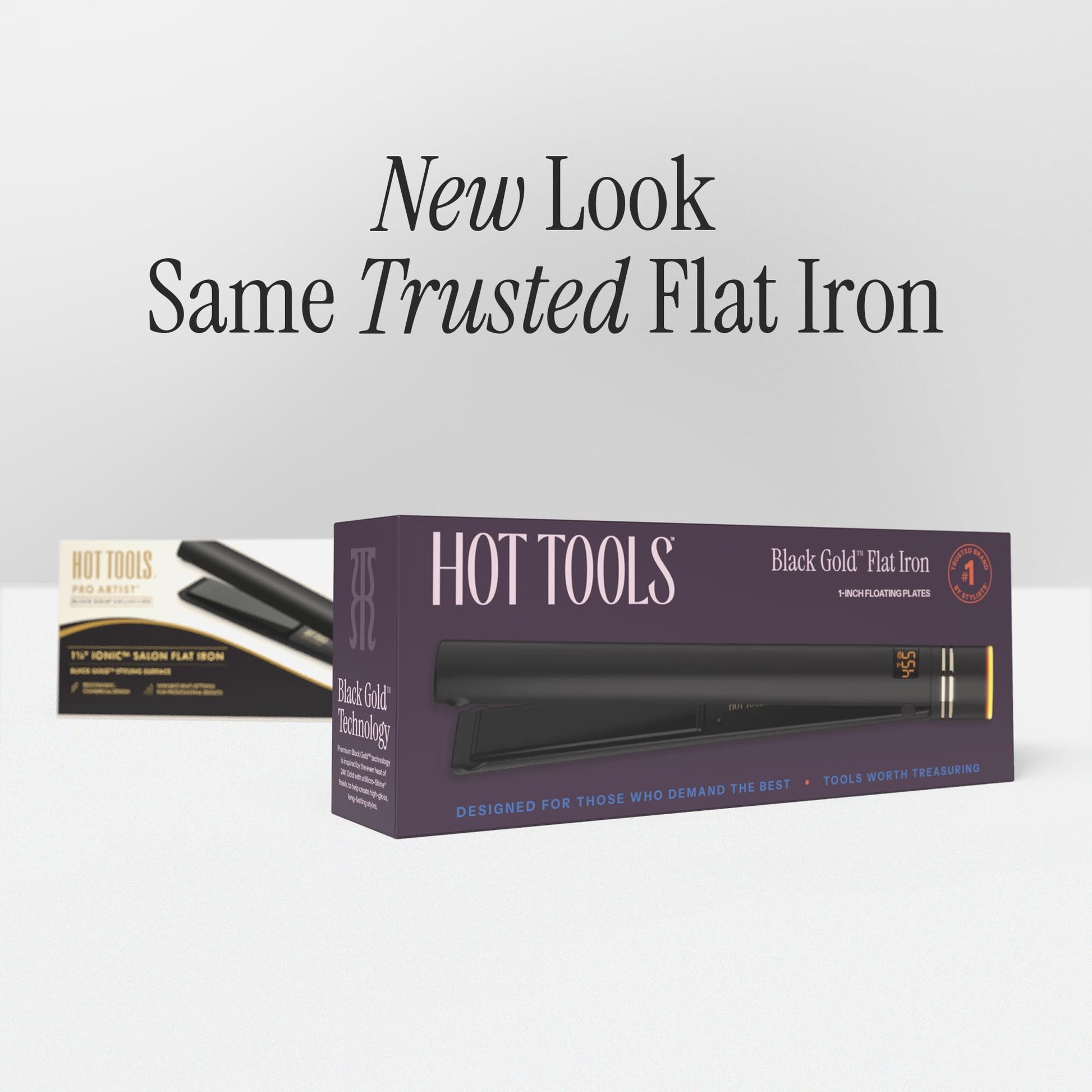 Light Gray HOT TOOLS Pro Artist Black Gold Ionic 1 Inch Flat Iron - Use as Straightener for Sleek Straight Hair or Use Rounded Edges for Shiny Curls and Waves, Stylist-Preferred Styles