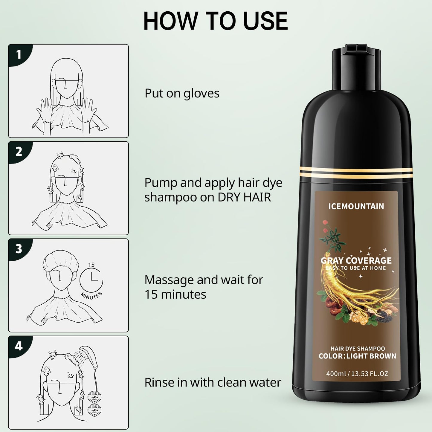 Lavender Light Brown Hair Dye Shampoo 3 in 1, Instant 100% Gray Hair Coverage Hair Color Shampoo for Women Men with 9 Natural Herbal Ingredients