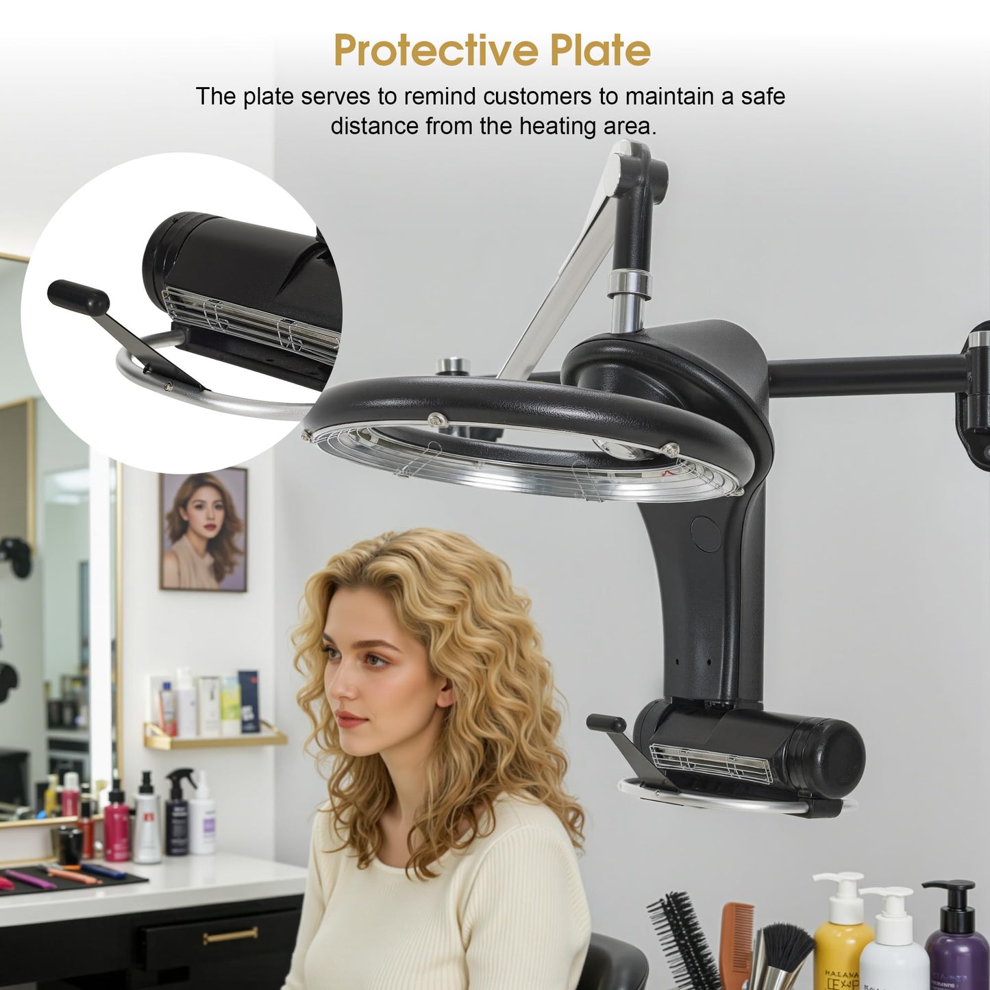 Gray BarberPub Wall Mounted Orbiting Hair Dryer Processor with Smart Control Panel, 950W Salon Hair Care Treatment Machine with Swivel Arm, Space-Saving Barber Equipment HDP05