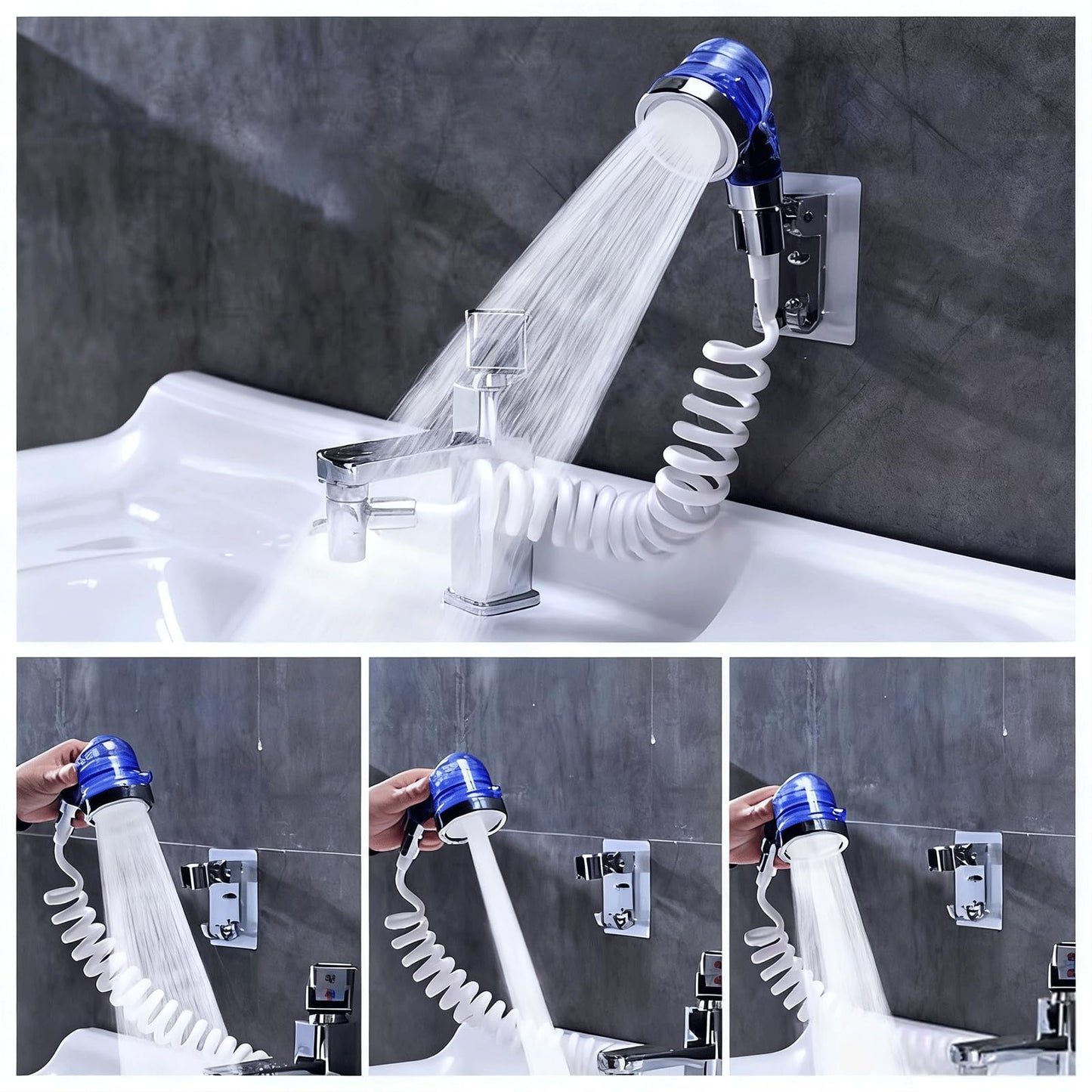 Dark Slate Gray Qusmeiyici Blue Shampoo Bowl Sprayer Head with Filter, Sink Faucet Sprayer Attachment Salon Shampoo Bowl Spray Head Pedicure Chair Shower Head for Portable Salon Sink, 3 Sprayer Modes & High Pressure