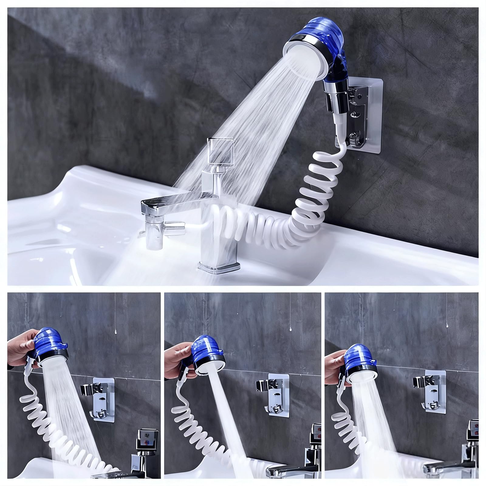 Dark Slate Gray Qusmeiyici Blue Shampoo Bowl Sprayer Head with Filter, Sink Faucet Sprayer Attachment Salon Shampoo Bowl Spray Head Pedicure Chair Shower Head for Portable Salon Sink, 3 Sprayer Modes & High Pressure
