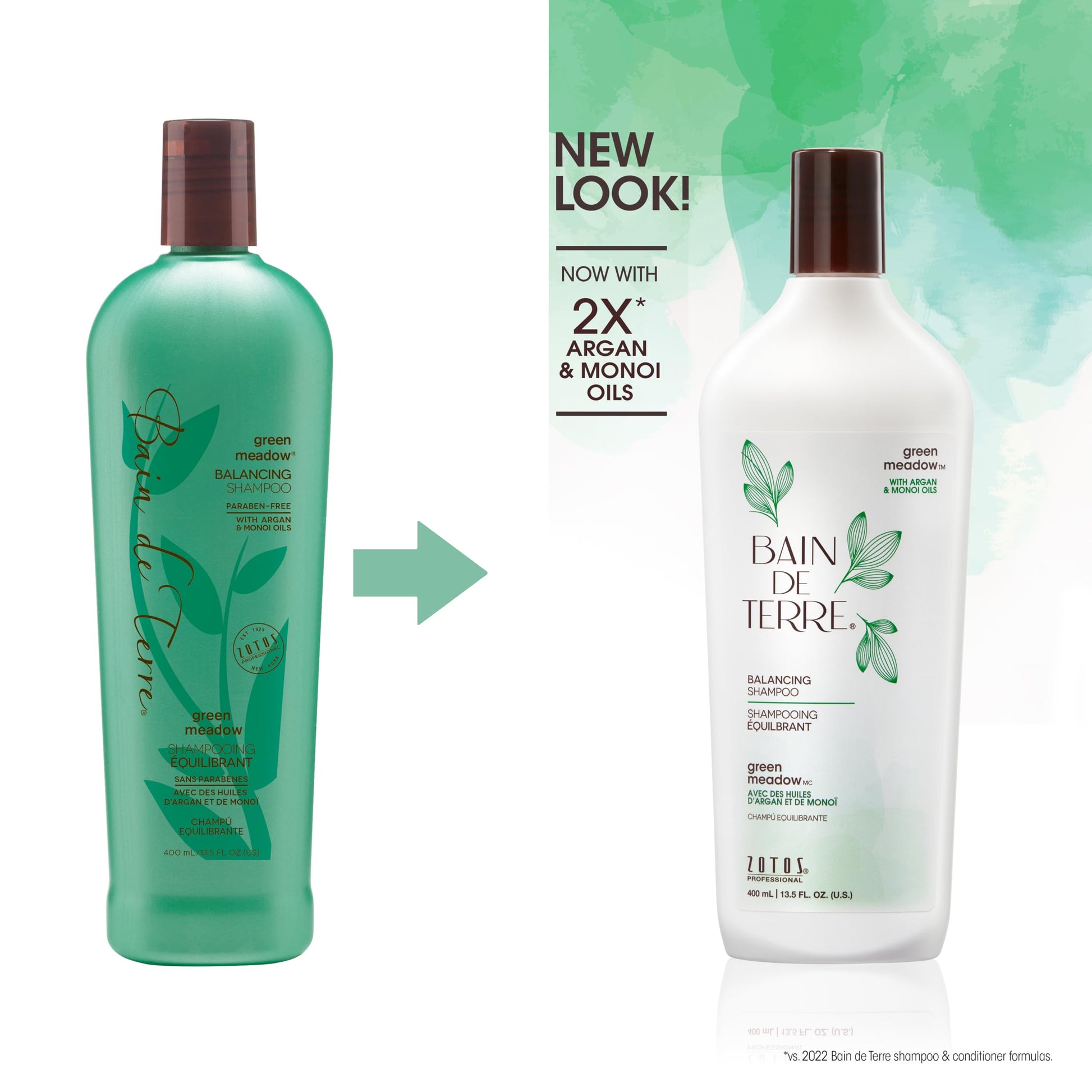 White Smoke Bain de Terre Green Meadow Balancing Shampoo, Gentle Cleansing for Soft, Silky Hair with Argan & Monoi Oils, Paraben-free, Color-Safe, 13.5 Fl Oz
