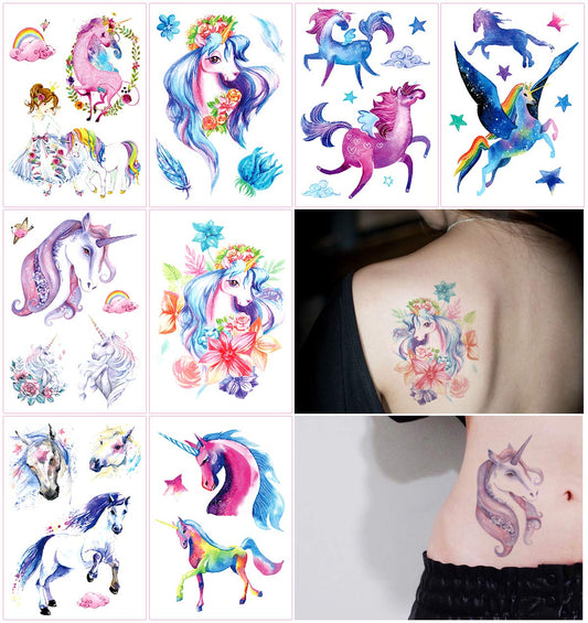 White Smoke Oottati 8 Sheets Temporary Tattoo Stickers Arm Leg Fake, Hand Paint Fairy Tales Horse Wing Unicorn Pegasus for Women