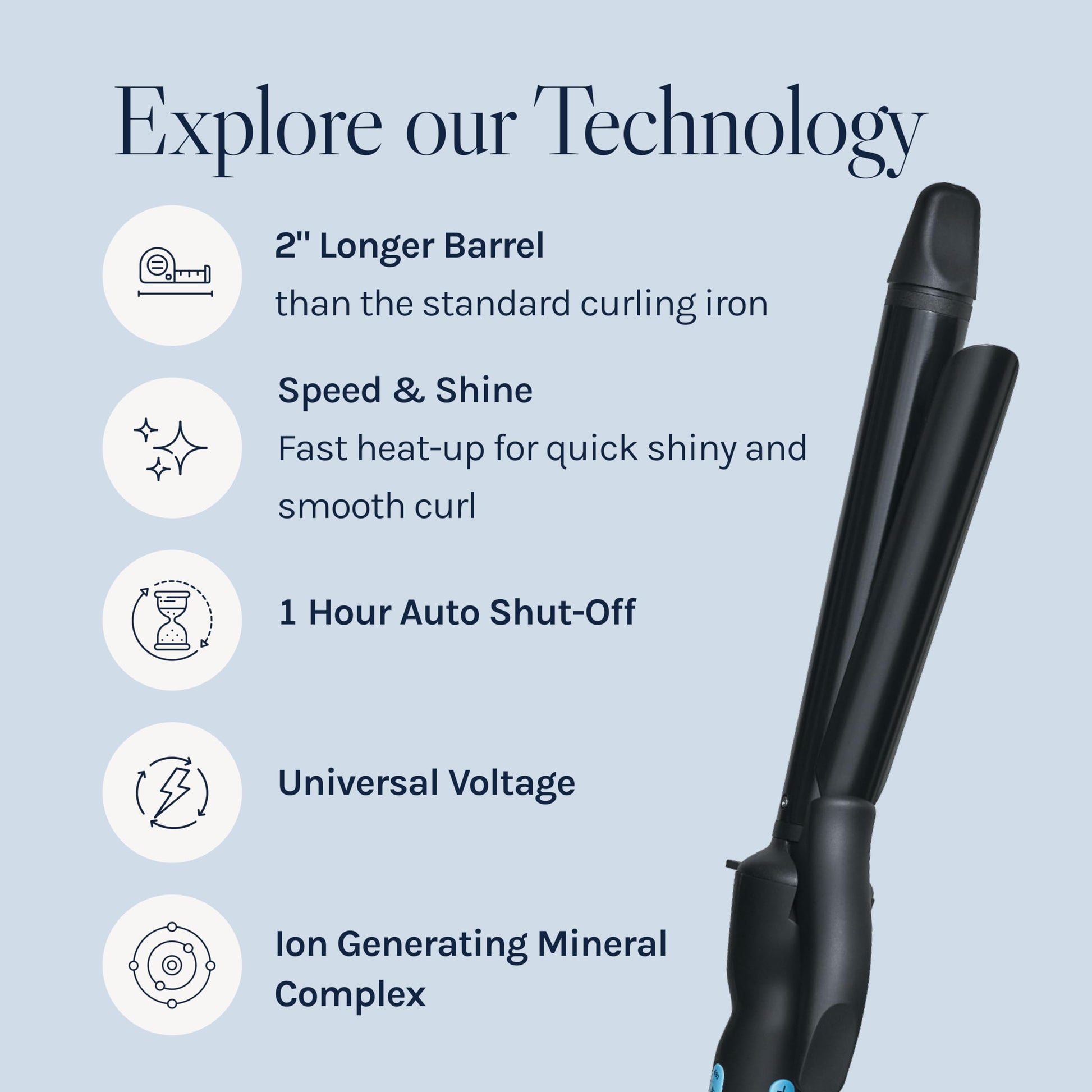 Light Gray Bio Ionic Long Barrel Styler, 1" Curling Iron with Moisture Heat Technology & NanoIonic MX, Verstatile Curling Wand with Longer Barrel for Large Sized Soft Curls & Waves