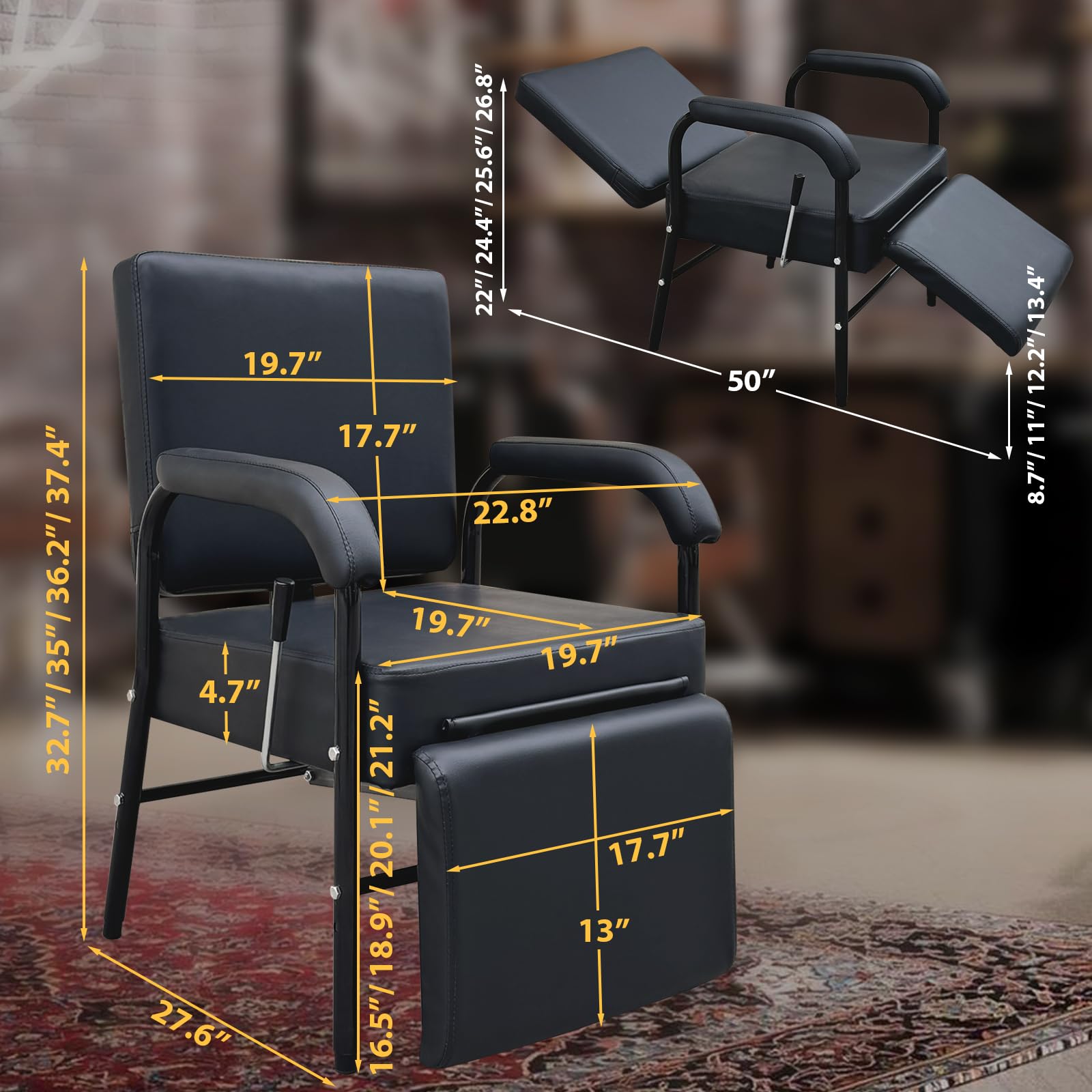 Dark Slate Gray Reclining Shampoo Chairs Adjustable Height Shampoo Chairs for Salon Barber Chair Hair Stylist Chair Recline Salon Chair Spa Beauty Equipment for Hair Stylists, Tattoo Artists, Cosmetologists