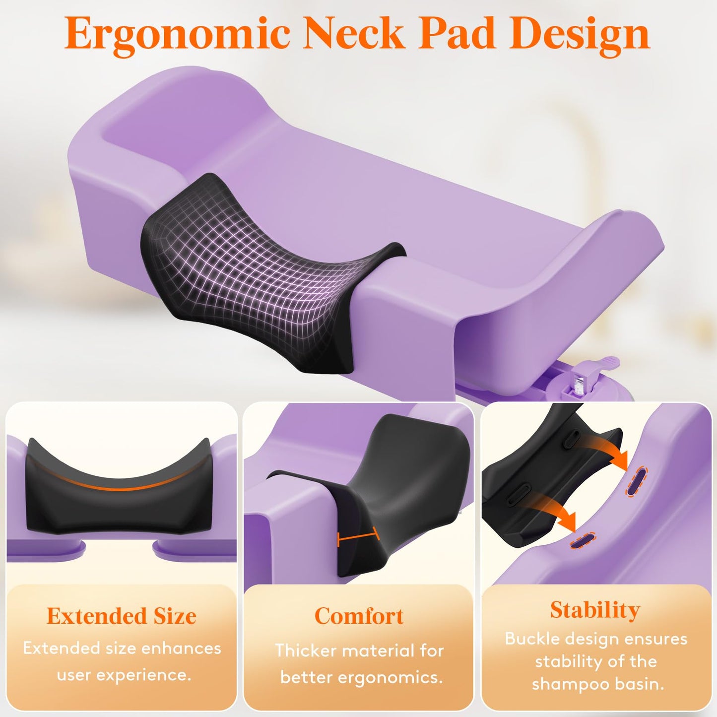 Lavender Lifewit Hair Washing Station for Kids, Neck Support Shampoo Bowl for Kitchen Sink or Bathtub at Home, Portable Hair Wash Basin for Toddlers, Children, Teens, Purple, 10 inch/ 26 cm Wide