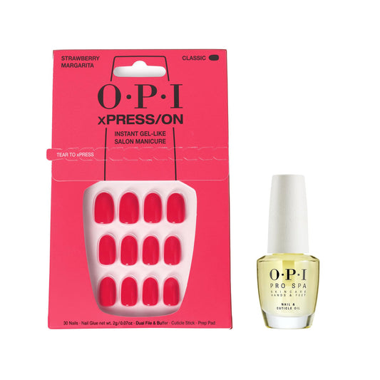 White Smoke Bundle of OPI xPress/On Press On Nails, With Nail Glue, Short Pink Nails,Strawberry Margarita + OPI ProSpa Nail and Cuticle Oil, 0.5 fl oz