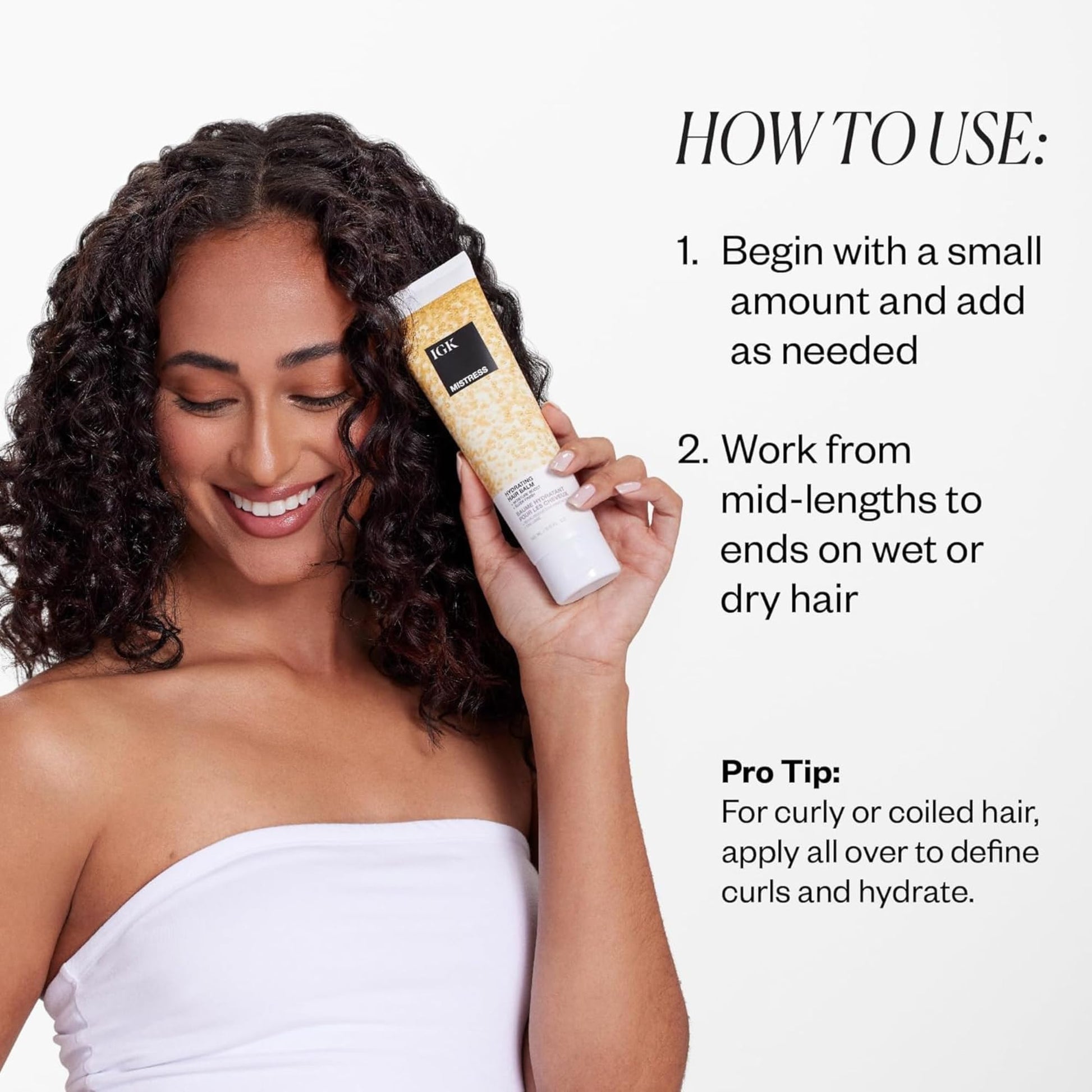 White Smoke IGK Mistress Hydrating Hair Balm | Leave-In Conditioner + Smoothing Styling Cream | Frizz Control for Dry, Curly & Wavy Hair | Coconut Oil Treatment | Vegan | 5 oz