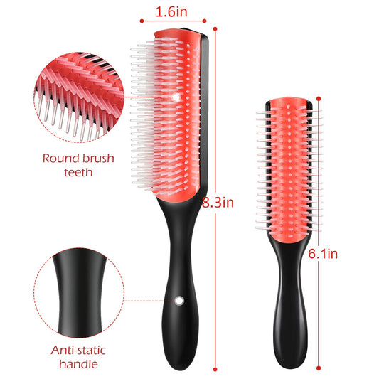White Smoke Patelai 7-Piece Nylon Bristle Curly Hair Brush Set: Curly Hairs Detangling Brushes, Travel Brush, Hair Clips for Shaping and Defining Curls