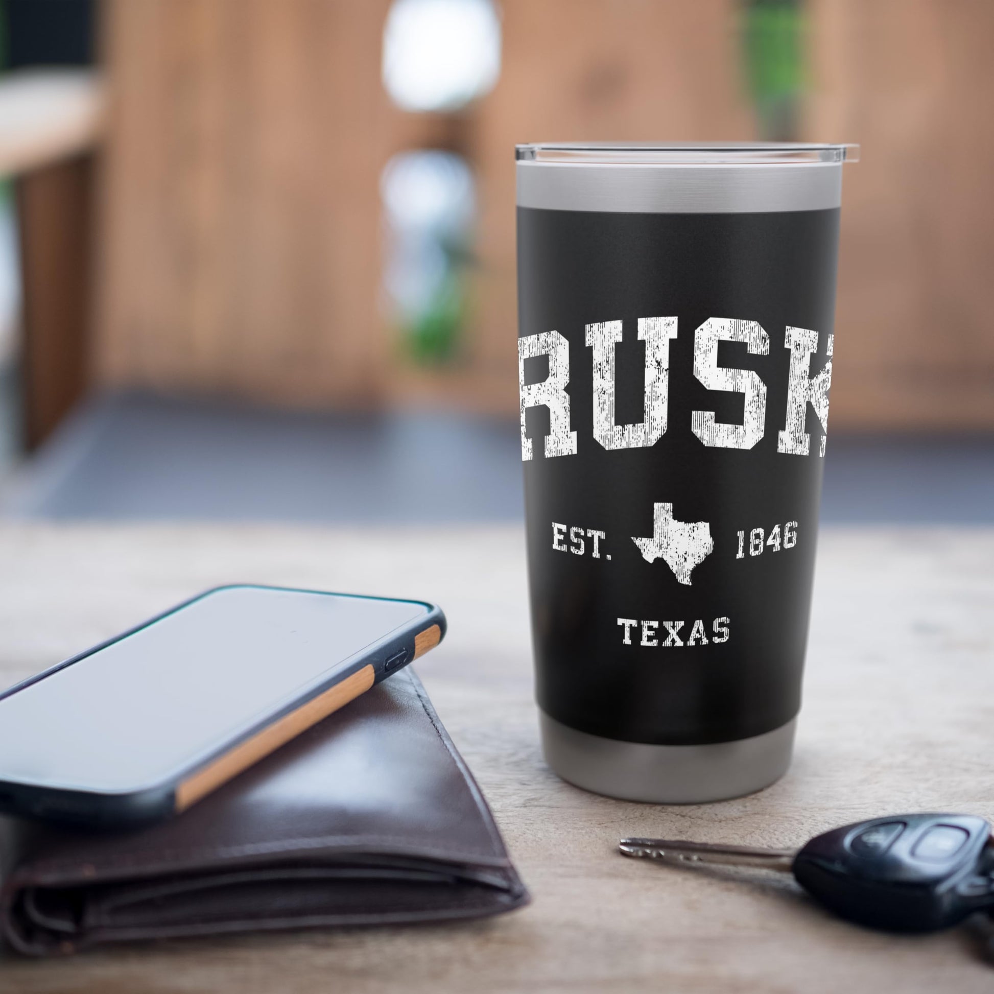 Light Gray Rusk Texas TX Vintage Athletic Sports Design Stainless Steel Insulated Tumbler