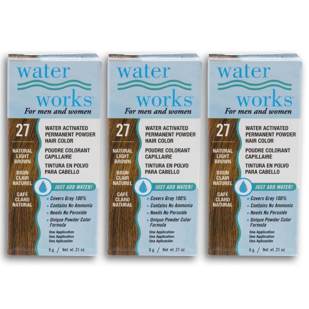 Gray Water Works Hair Color Powder, Light Brown – Permanent Hair Dye for Root Touch-Up & Full Coverage, Men & Women, 3 Pack