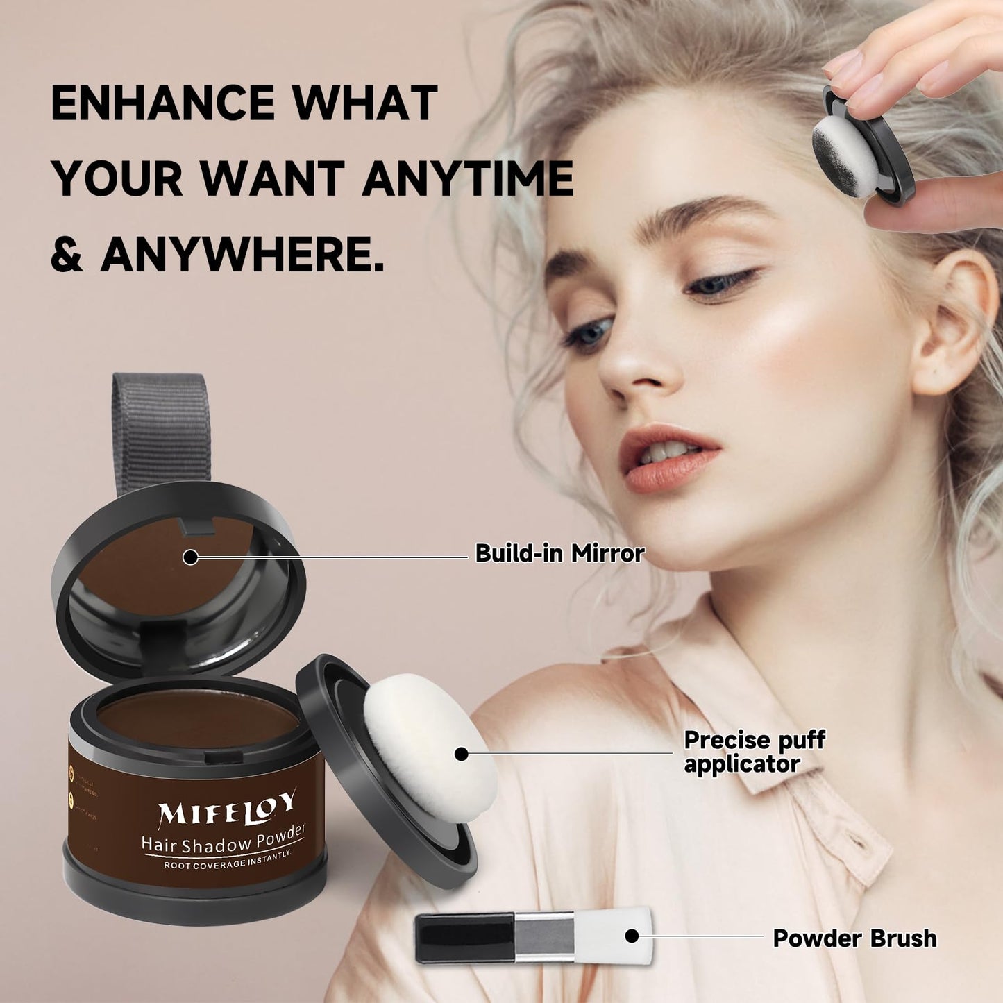 Gray MIFELOY 2 Pack Root Touch Up and Gray Coverage Powder for Hair, Beard, Eyebrow, and Thinning Hairline - Dark Brown