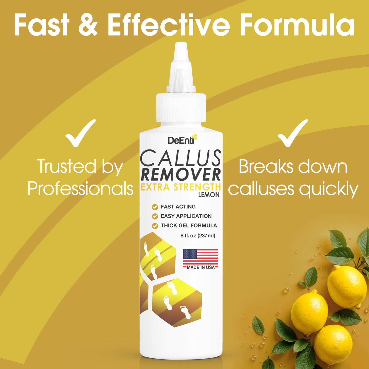 Sandy Brown DeEnti Callus Remover for Feet, Extra Strength Foot Callus Remover Gel, 8oz Salon Grade Home Pedicure Supplies for Dry Skin, Cracked Heel, Professional Strength Foot Care, Lemon