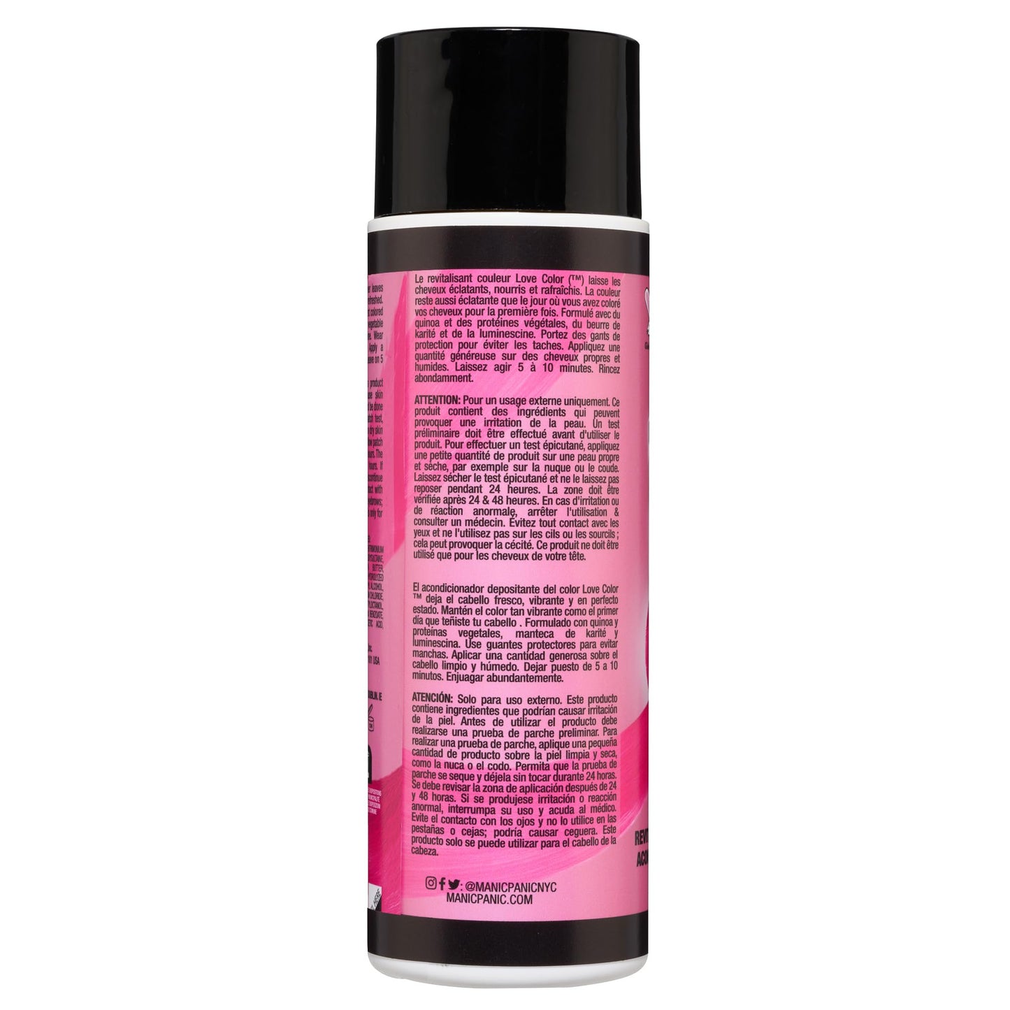 Black MANIC PANIC Cool Bright Neon Pink Color Depositing Conditioner - Love Color Hair Conditioner Keeps Hair Vibrant, Nourished & Refreshed - Formulated with Shea Butter & Quinoa - Pink Passion (8oz)