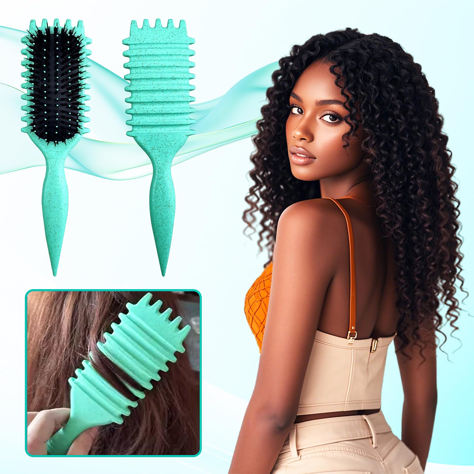 White Smoke Candy Brush,Curly Hair Brush,Curl Defining Brush,Shaping and Defining Curls for Women Hair Brush for Combing and Shaping,Reduce Pulling and Curl Separation For Defined Curls(green)