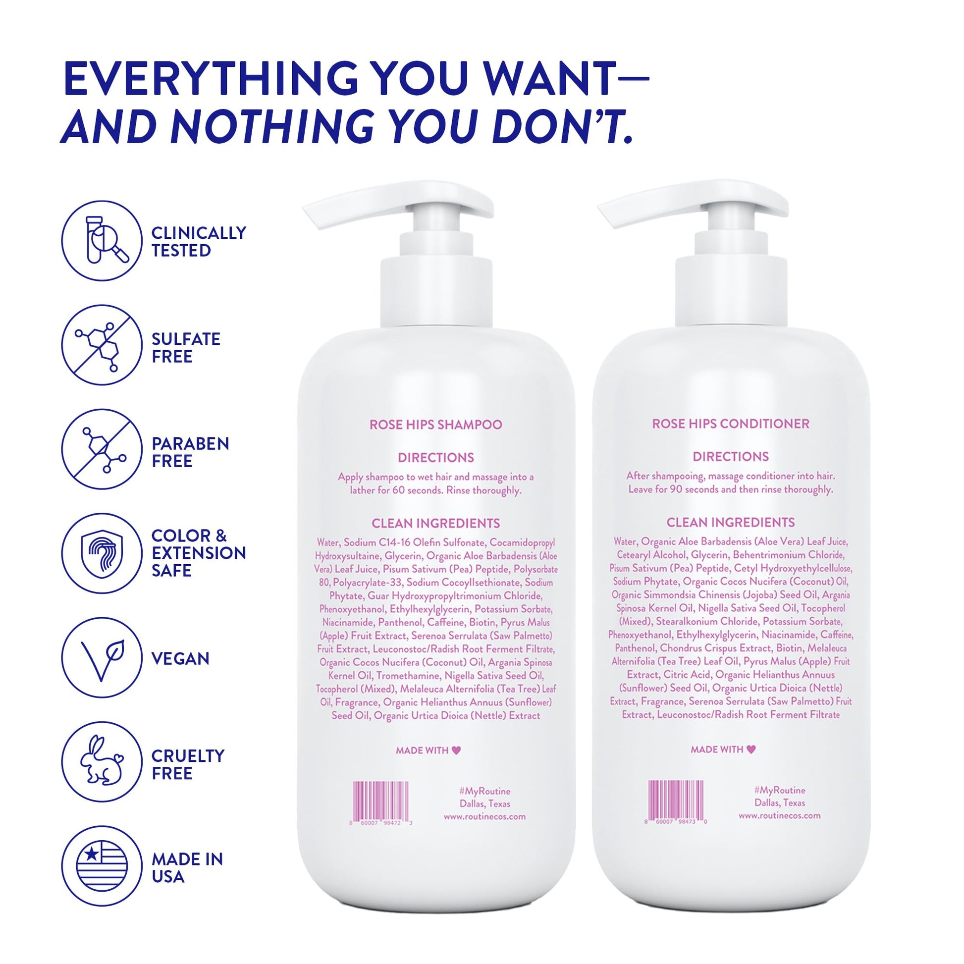 White Smoke Routine Wellness Anti-Thinning Shampoo and Conditioner Set for Thinning Hair - Biotin DHT Blocker Women & Men - Color Safe Shampoo for Hair Loss & Healthier Hair - Rose Hips (Pack of 2)