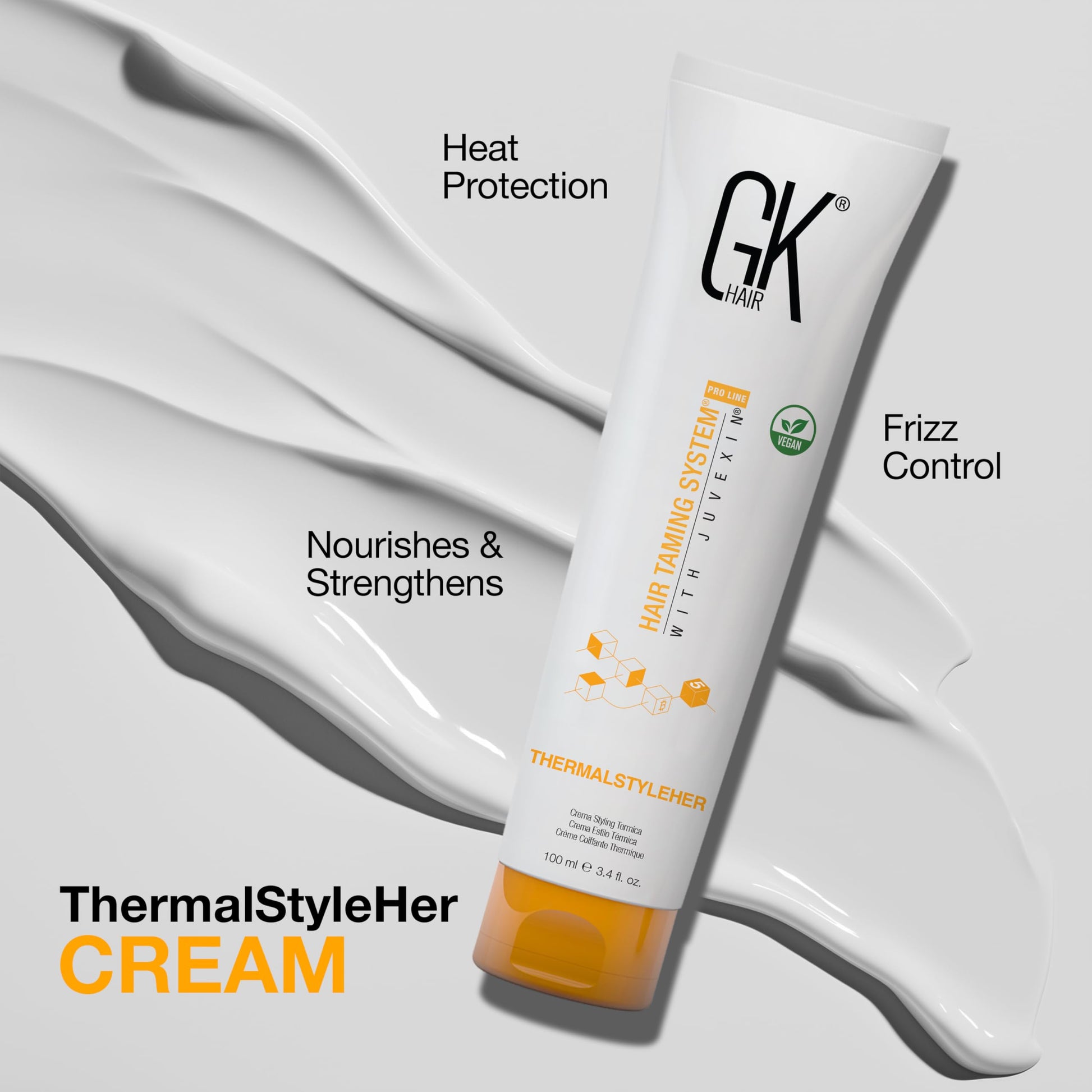Light Gray GK HAIR Thermastylher Cream 3.4 oz – Heat Protectant Styling Cream, Blow Dry Cream for Frizz Control, Smooth & Strengthen Hair, Heat Protection for All Hair Types