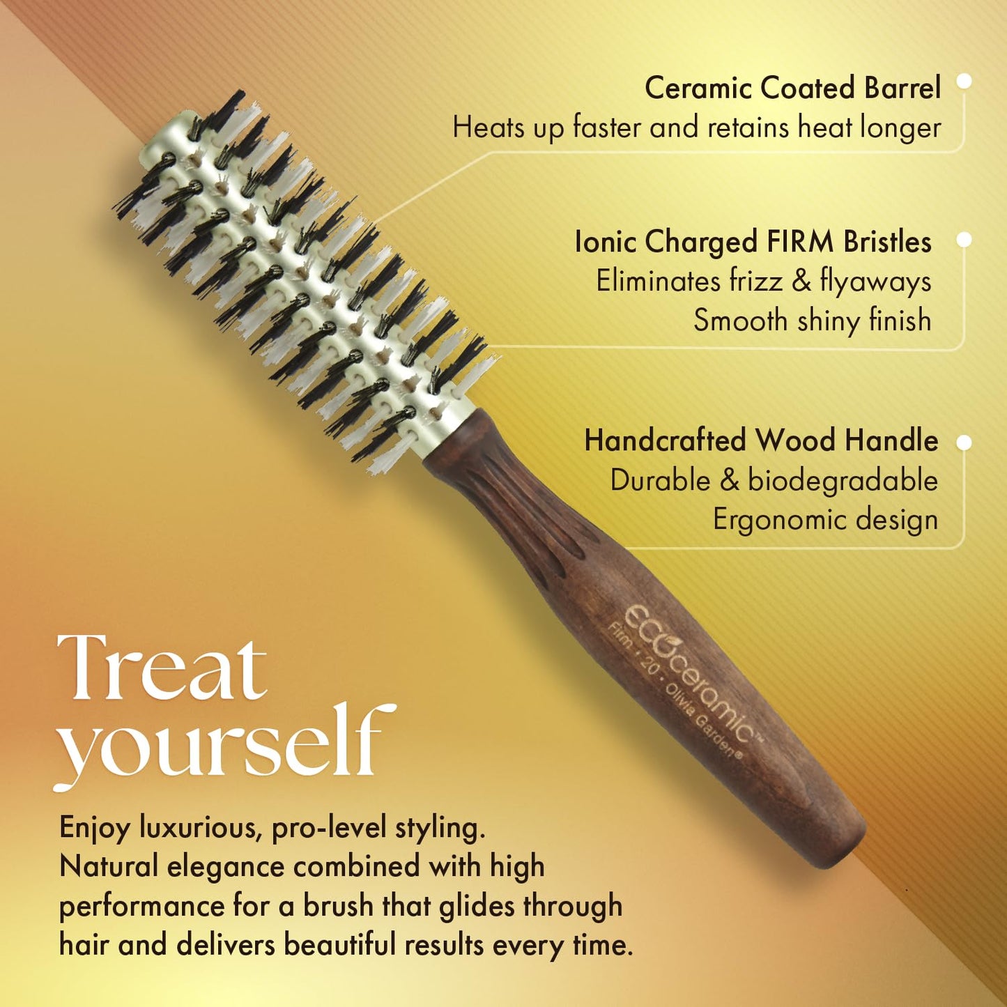 Sandy Brown Olivia Garden Ecoceramic Firm Bristles Round Thermal Hair Brush (1 3/4")