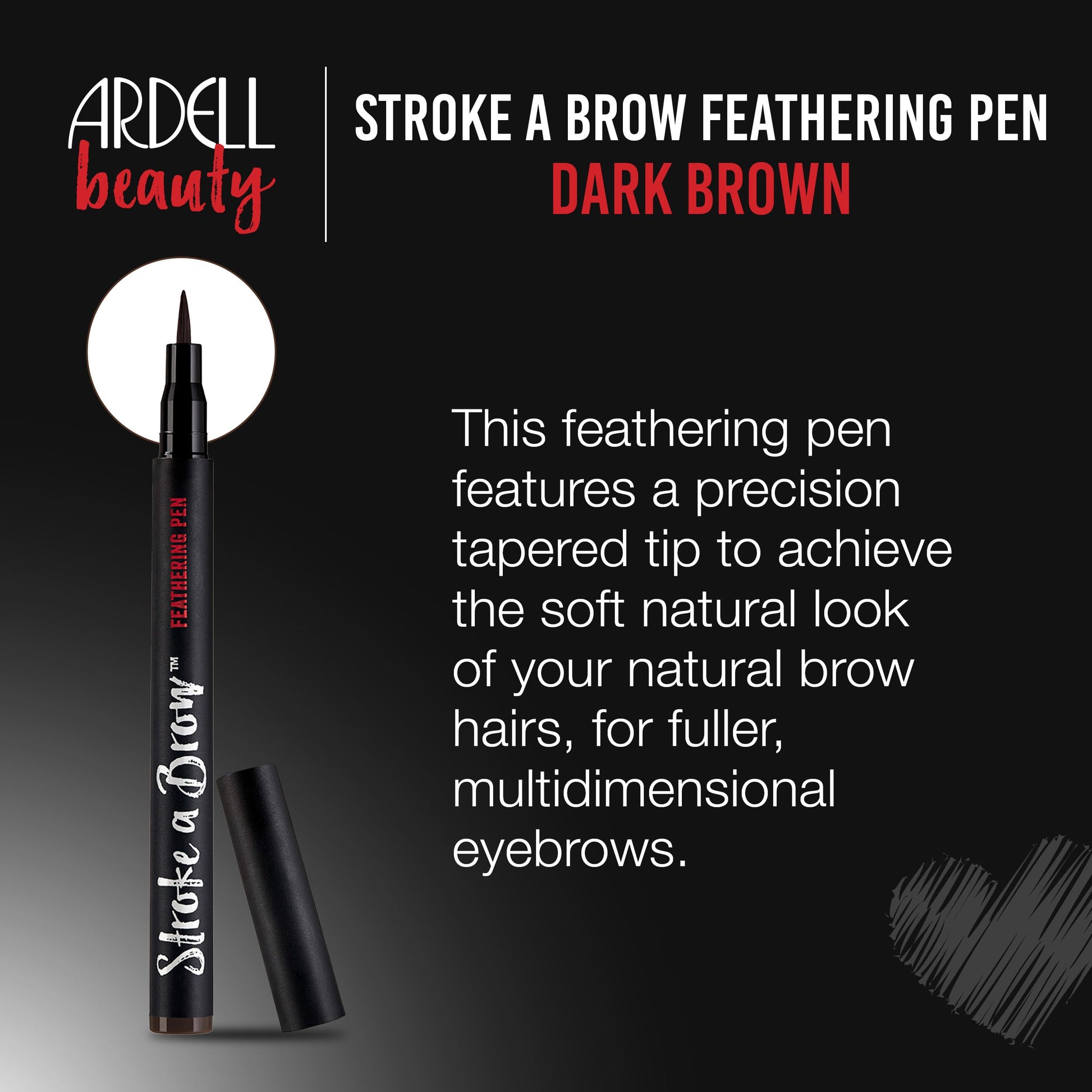 Black Ardell Stroke a Brow Pencil Feathering Eyebrow Pen – Precise Micro-Tip, Long-Lasting Waterproof Eyebrow, Precision Tip, Dark Brown, 1 Pack